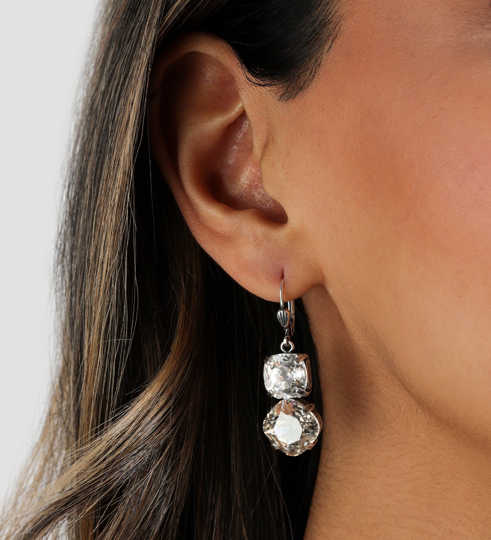 Two Round Crystal Hooks Silver Plated, Shade Crystal