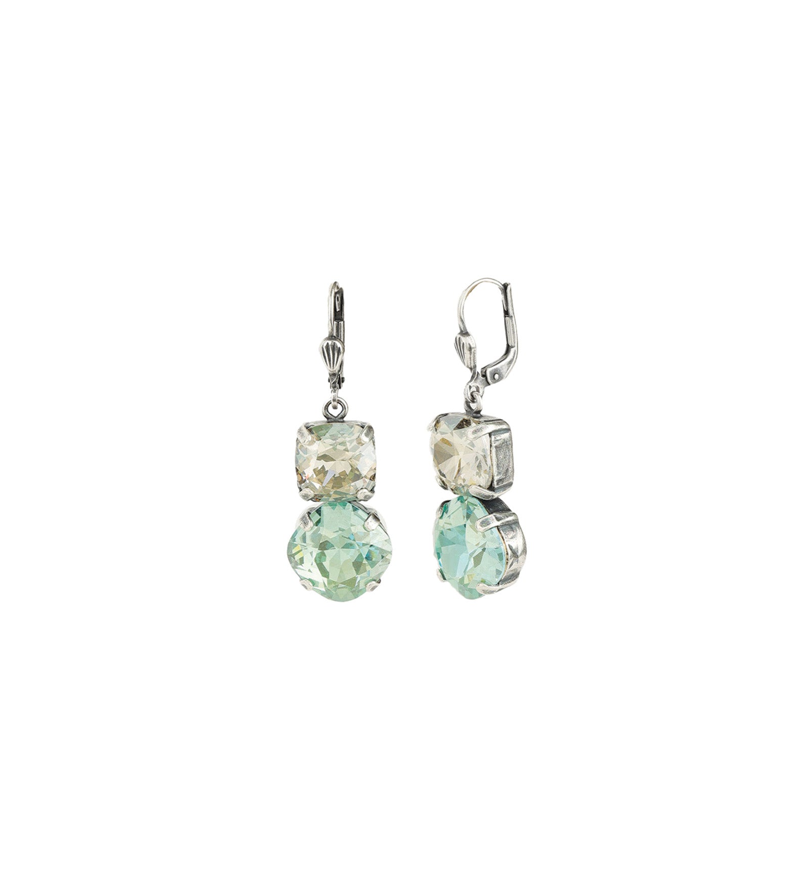 Two Round Crystal Hooks Silver Plated, Fountain Crystal, Shade Crystal