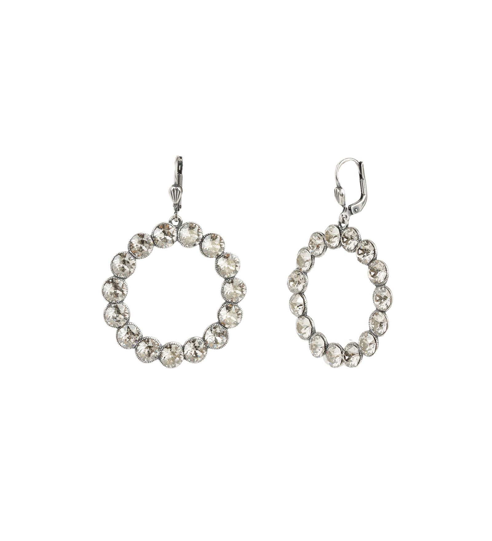 Round Crystal Ring Hooks Silver Plated, White Crystal