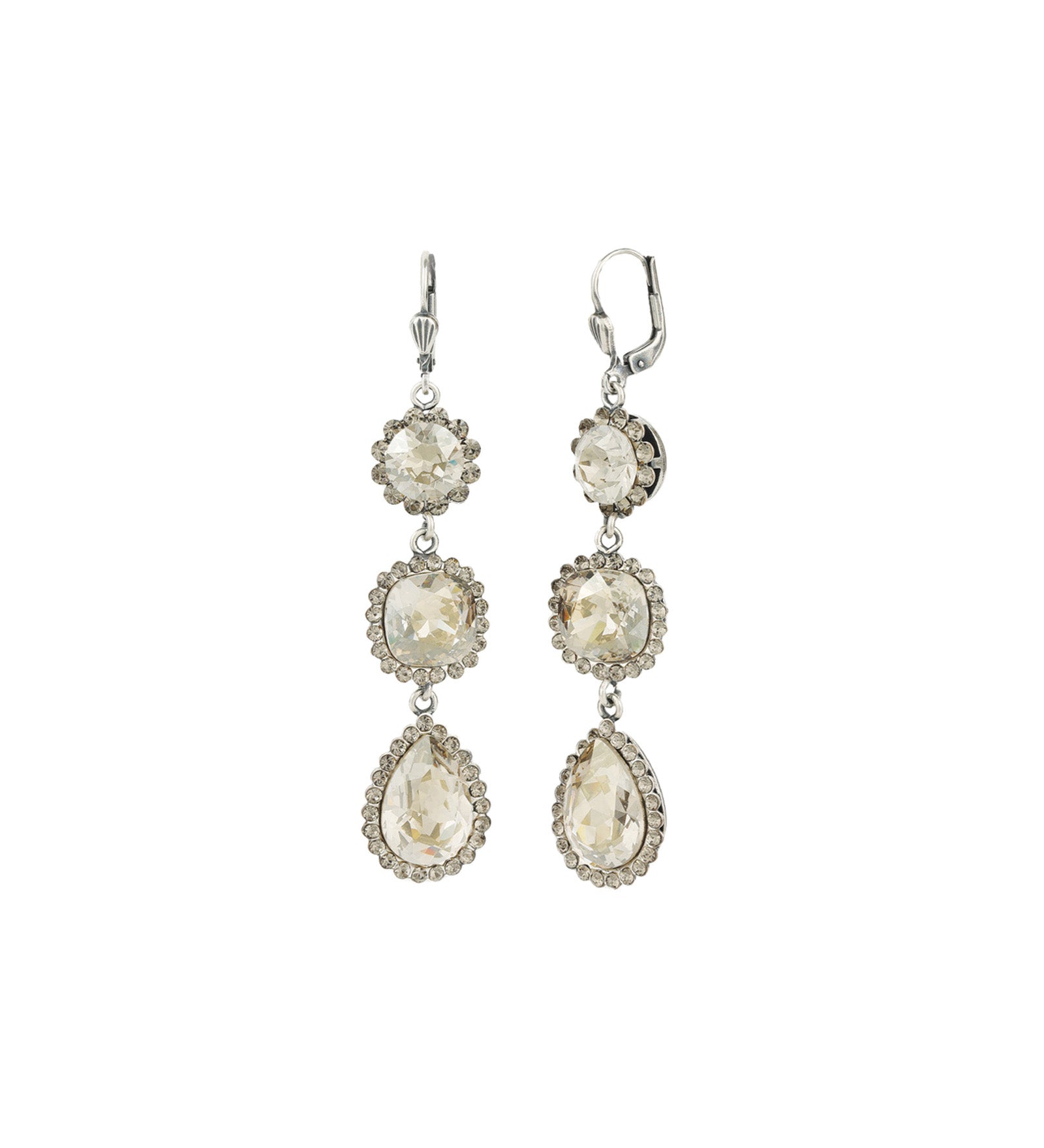 Three Crystal Halo Drop Hooks Silver Plated, Shade Crystal