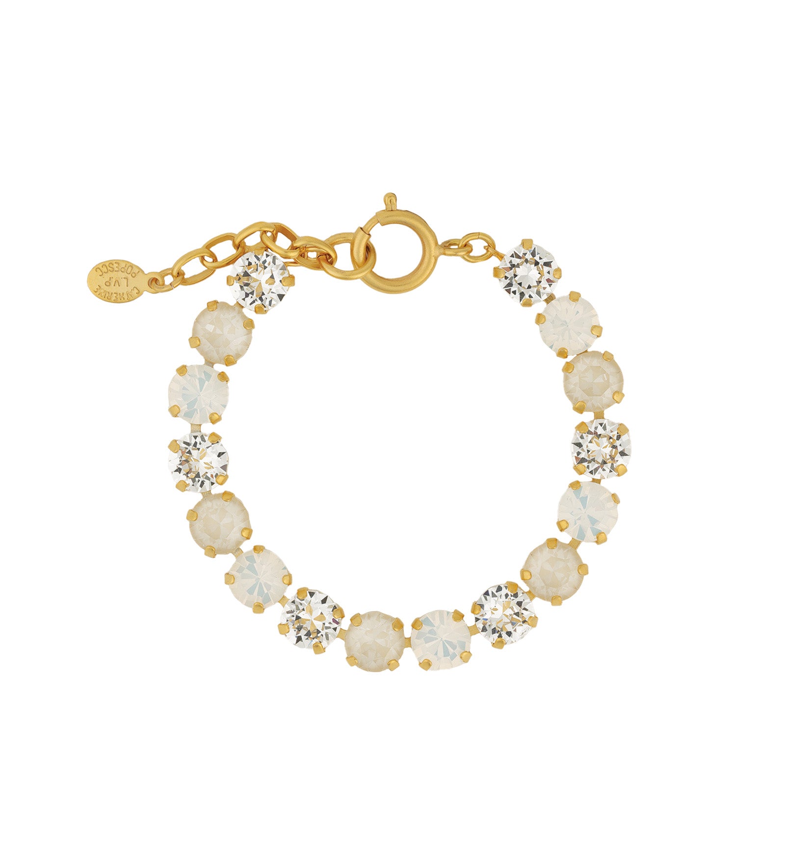 Crystal Bracelet | 8mm 14k Gold Plated, White Opal Crystal, Linen Crystal