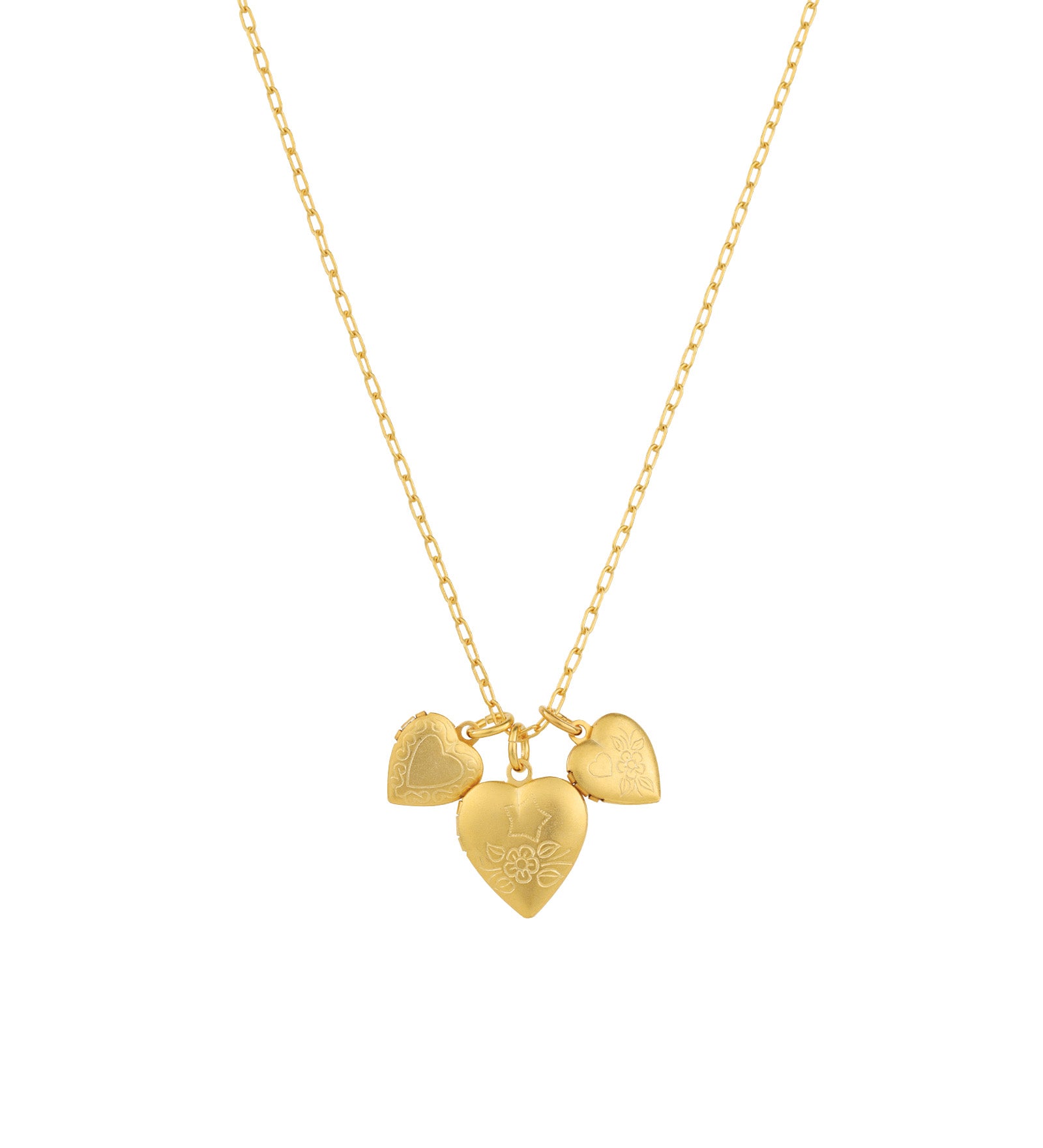 Three Heart Locket Necklace Antique 14k Gold Plated