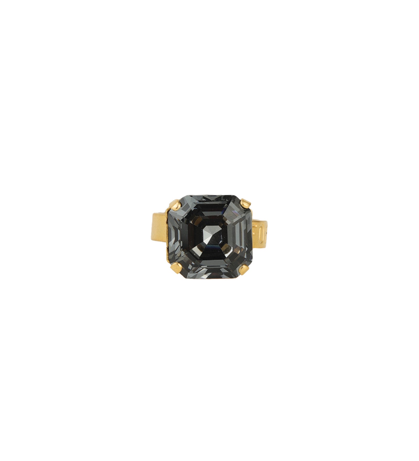 Forget Me Not Ring Antique 14k Gold Plated,  Black Diamond Crystal / 7