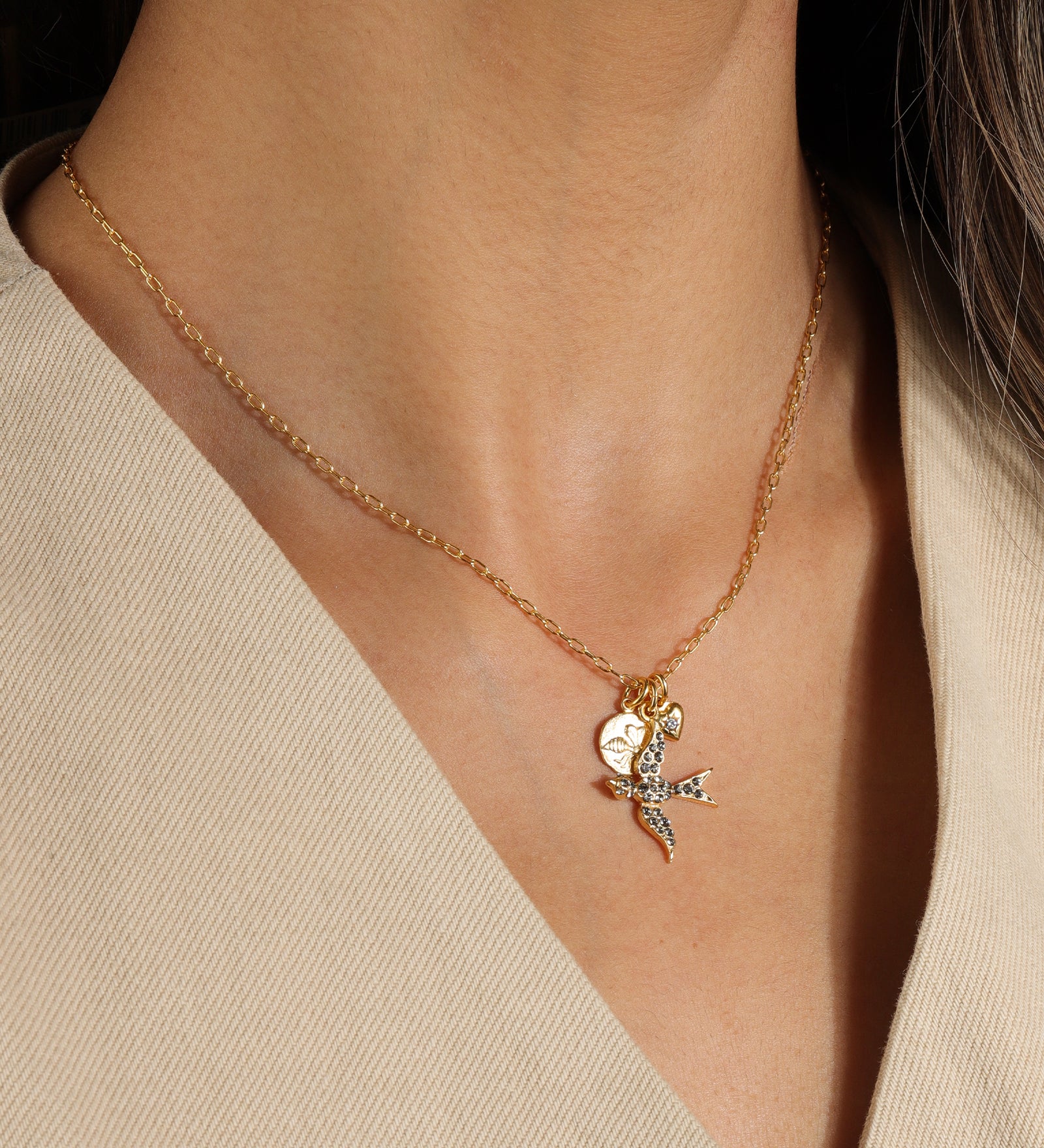 La Vie Parisienne-Swallow Heart Charm Necklace-Necklaces-Blue Ruby Jewellery-Vancouver Canada