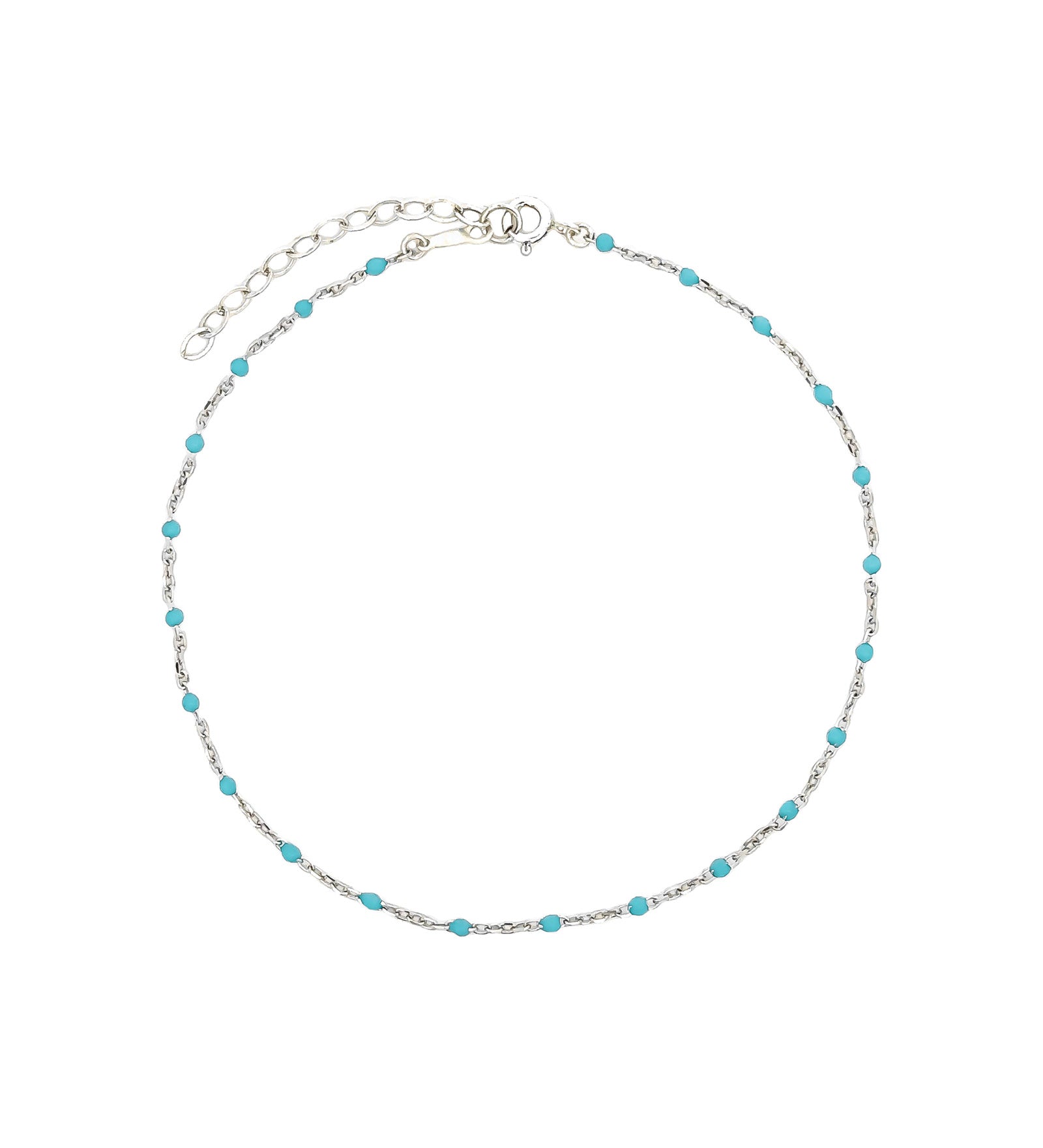 1948-Enamel Beaded Chain Anklet-Anklets-Sterling Silver, Turquoise Enamel-Blue Ruby Jewellery-Vancouver Canada