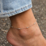 1948-Beaded Station Anklet-Anklets-Sterling Silver-Blue Ruby Jewellery-Vancouver Canada