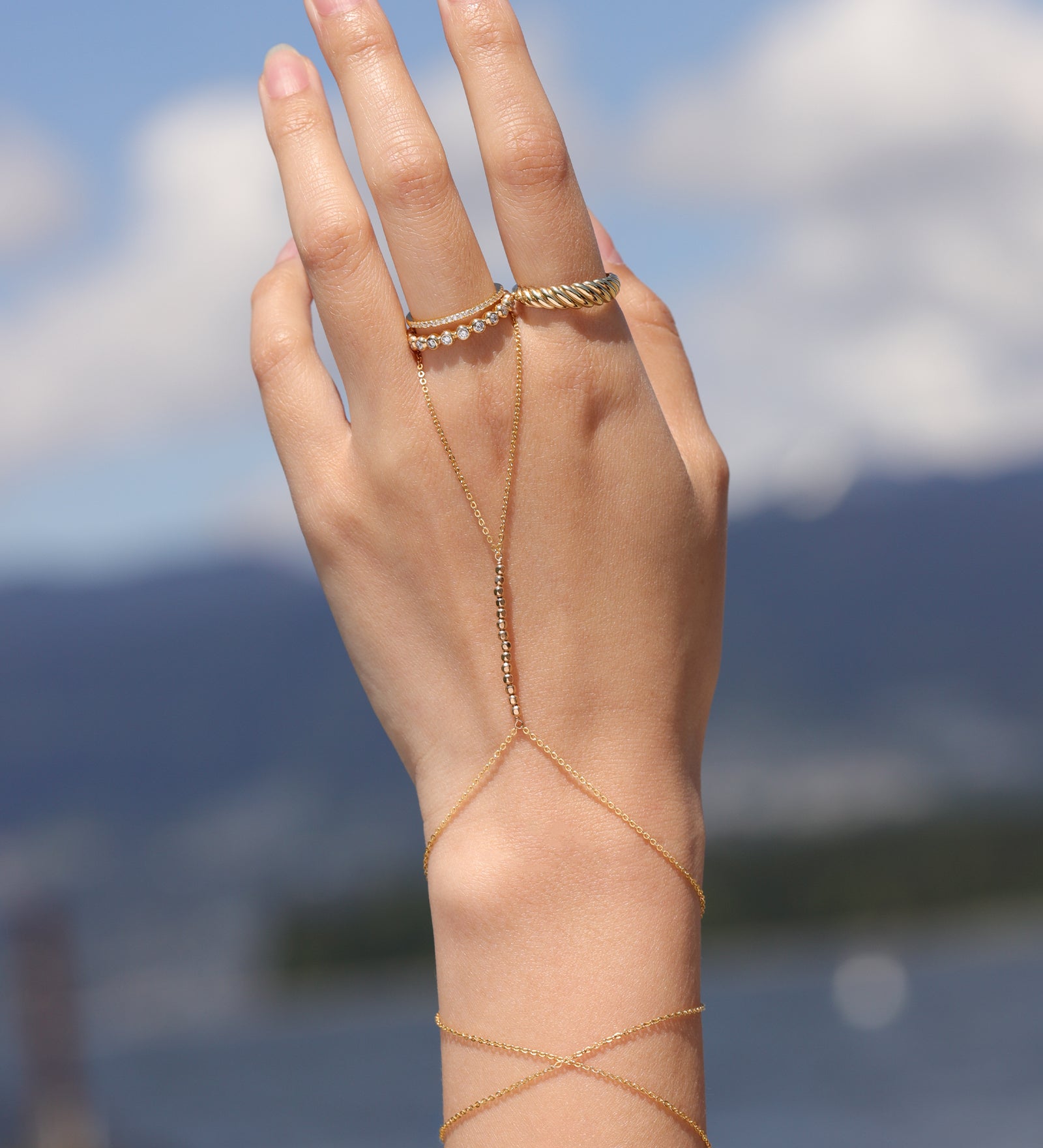 1948-Texture Beaded Hand Chain-Body Jewellery-Blue Ruby Jewellery-Vancouver Canada