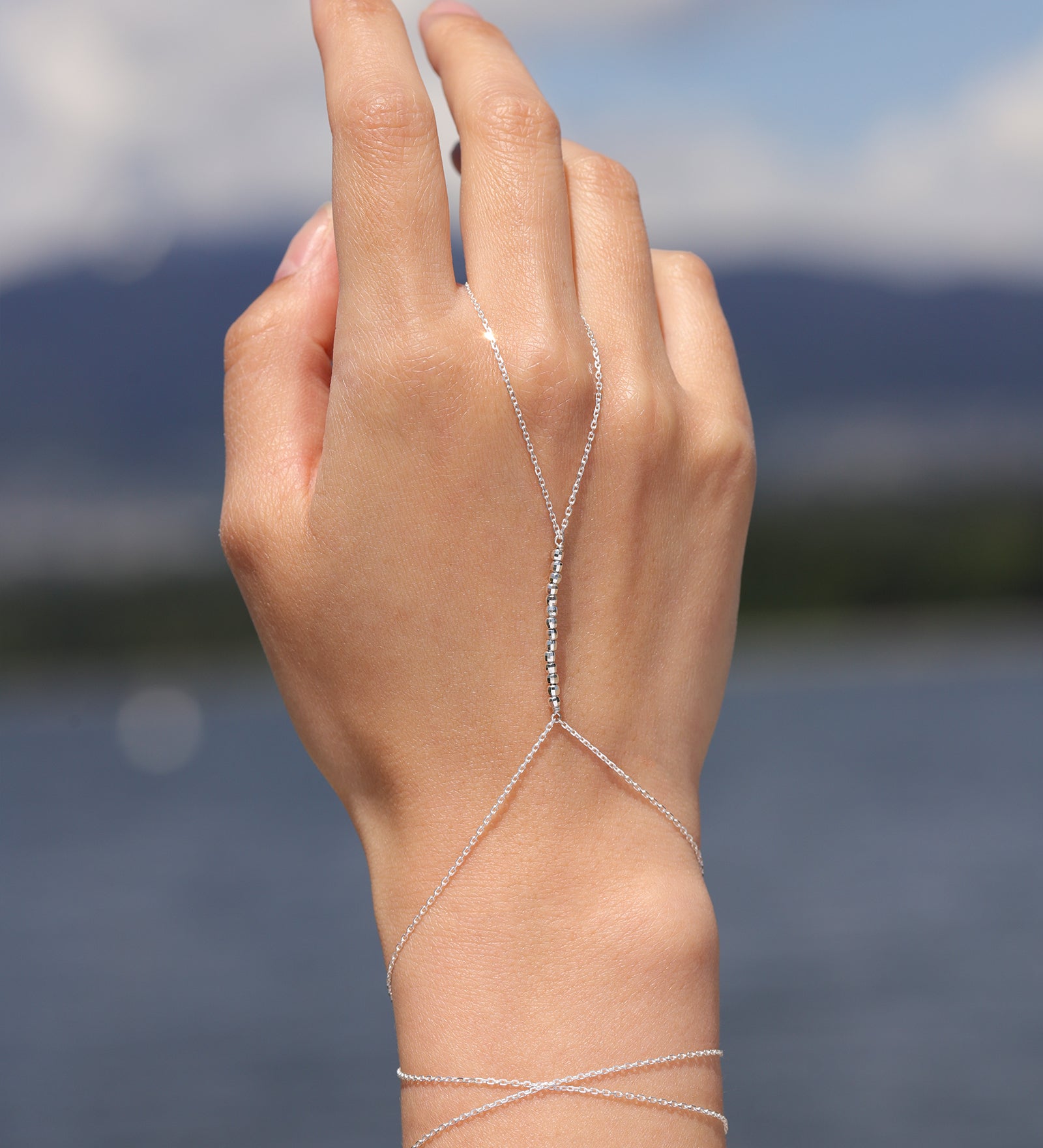 1948-Mirror Beaded Hand Chain-Body Jewellery-Blue Ruby Jewellery-Vancouver Canada