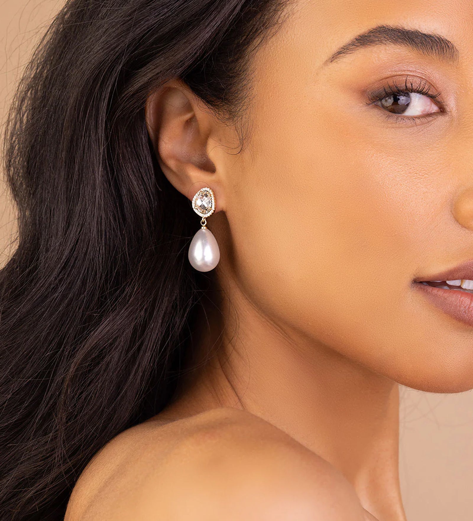 Elysia Drops 14k Gold Plated, Cubic Zirconia, White Pearl