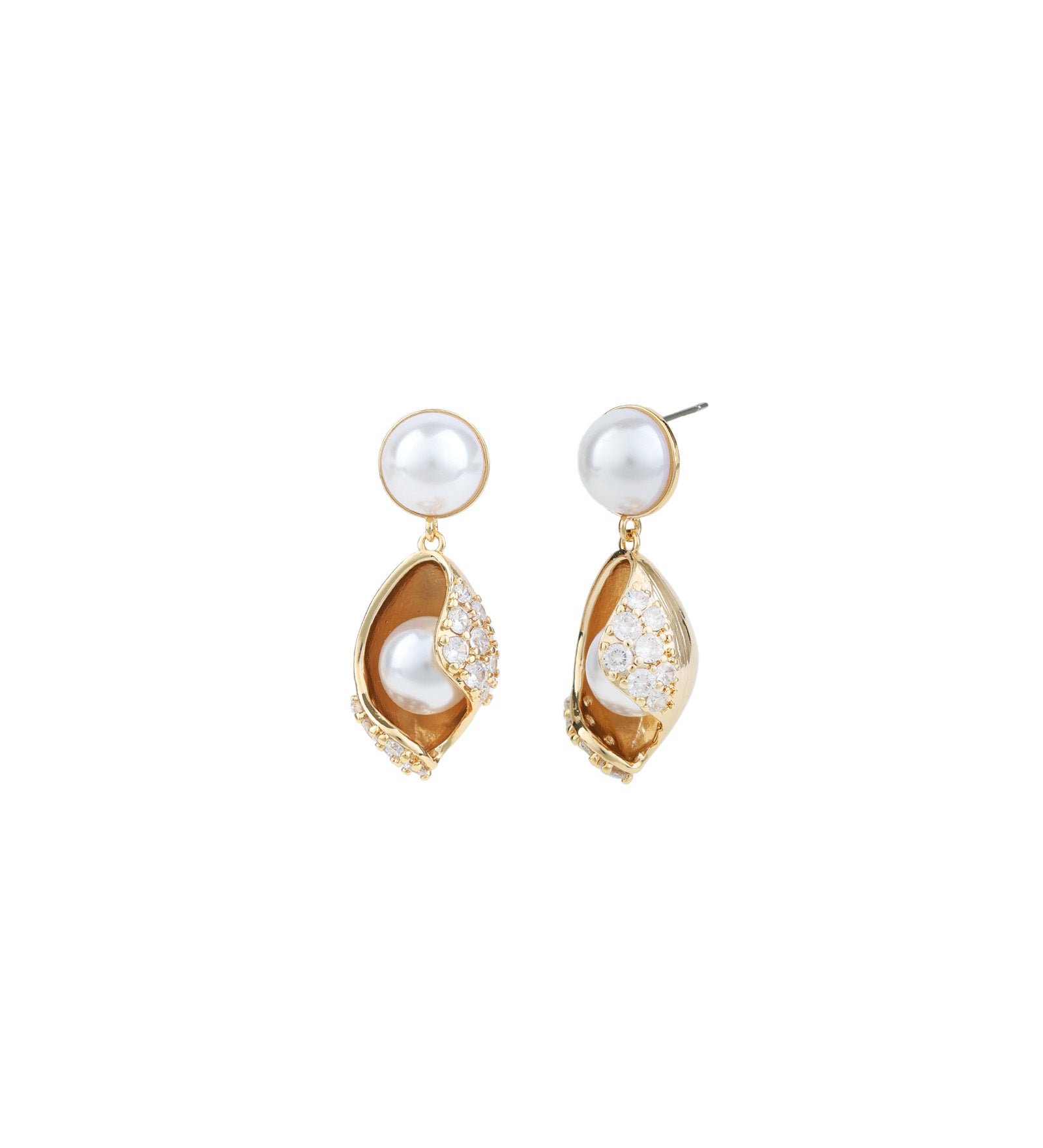 Neryda Drops 14k Gold Plated, Cubic Zirconia, White Pearl