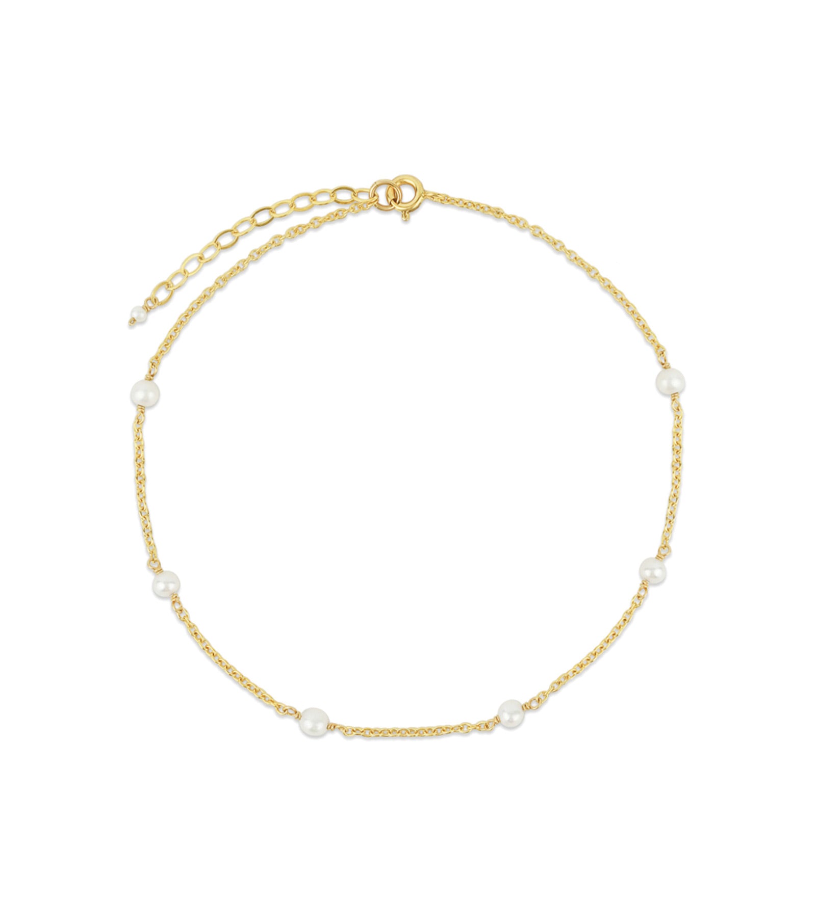 Poppy Rose-Pearl Station Anklet-Anklets-14k Gold Filled, White Pearl-Blue Ruby Jewellery-Vancouver Canada