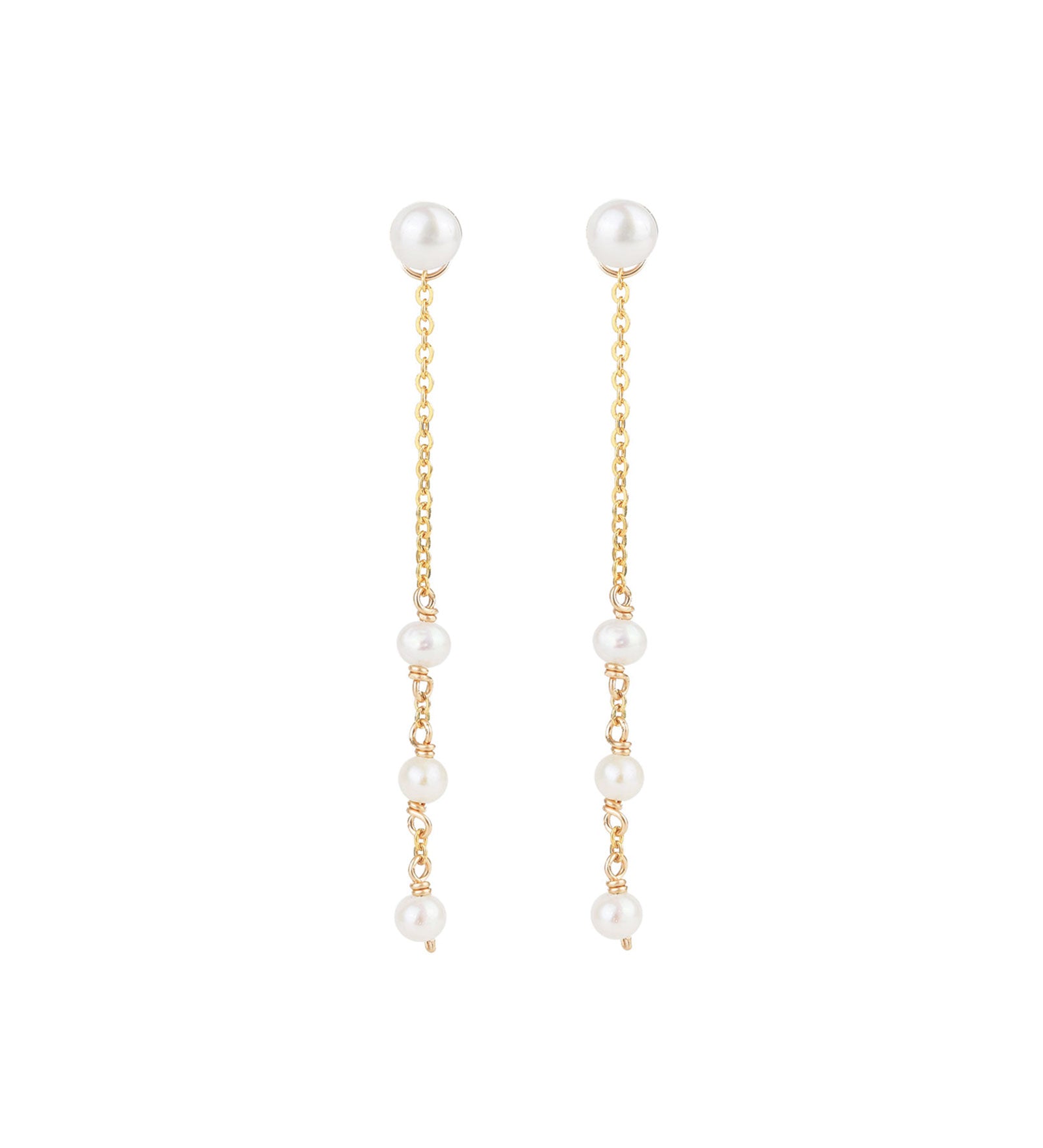 Poppy Rose-Three Drop Pearl Studs-Earrings-14k Gold Filled, White Pearl-Blue Ruby Jewellery-Vancouver Canada