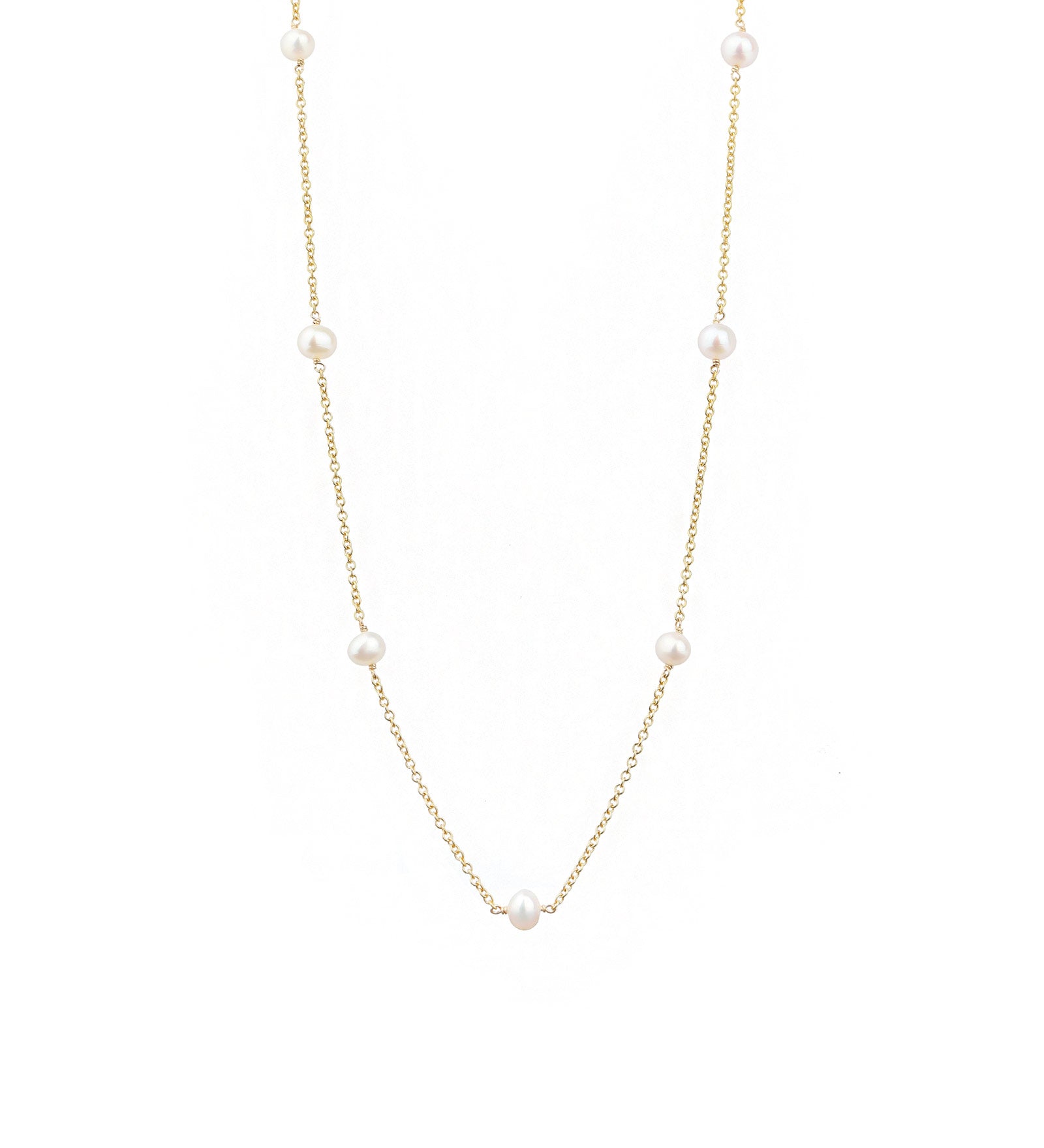 Poppy Rose-32" Pearl Station Necklace-Necklaces-14k Gold Filled, White Pearl-Blue Ruby Jewellery-Vancouver Canada