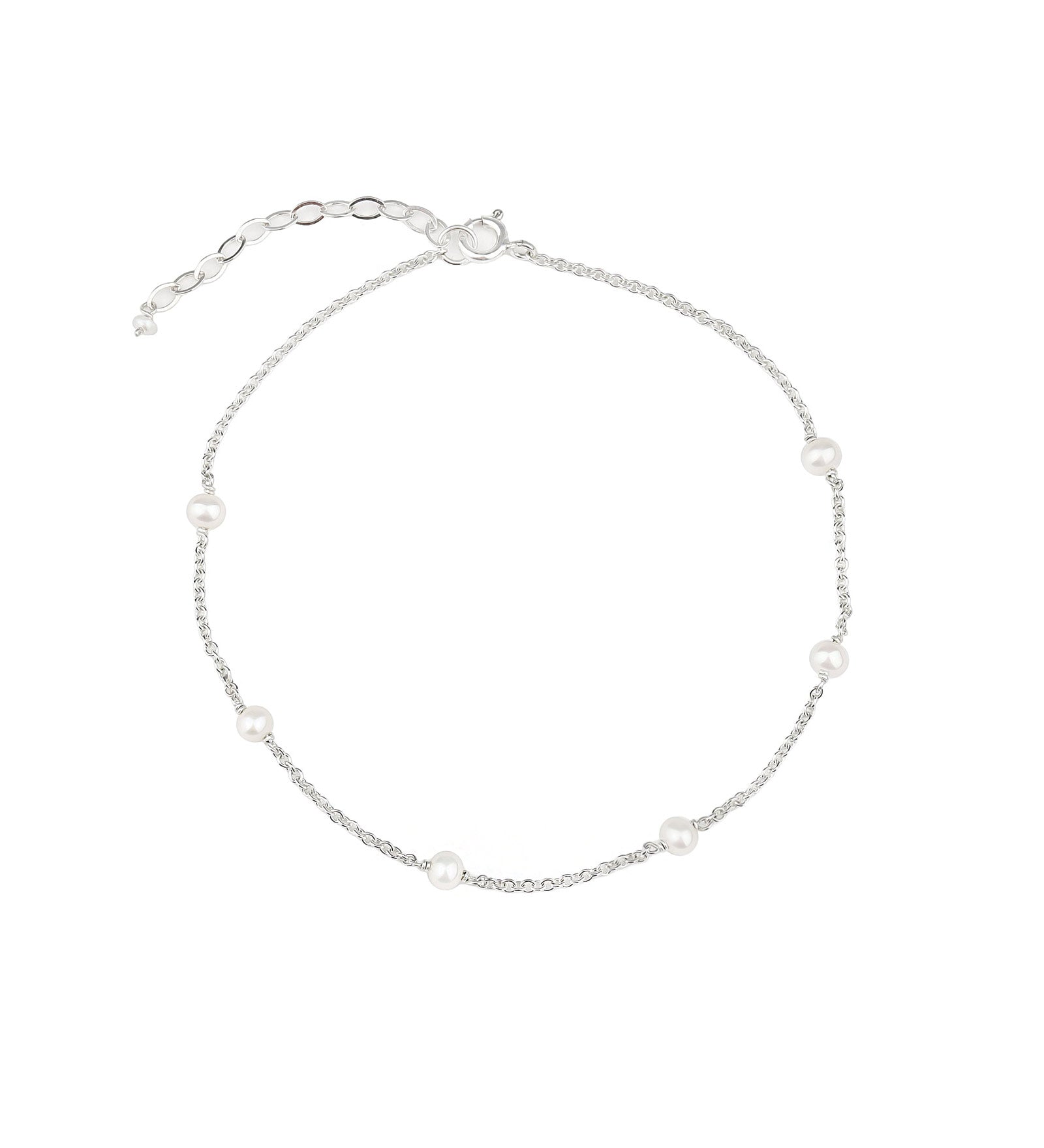 Poppy Rose-6 Pearl Station Anklet-Anklets-Sterling Silver, White Pearl-Blue Ruby Jewellery-Vancouver Canada