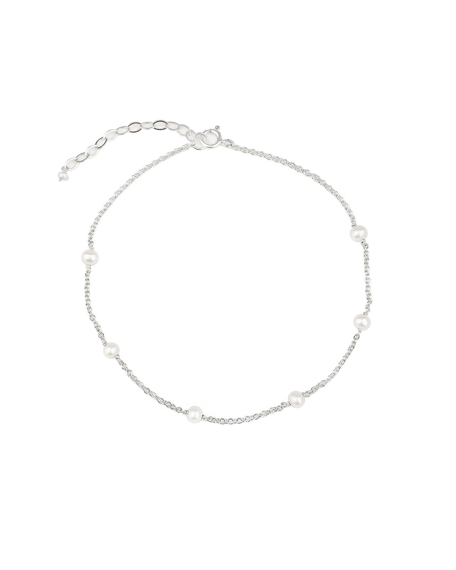 Poppy Rose-6 Pearl Station Anklet-Anklets-Sterling Silver, White Pearl-Blue Ruby Jewellery-Vancouver Canada