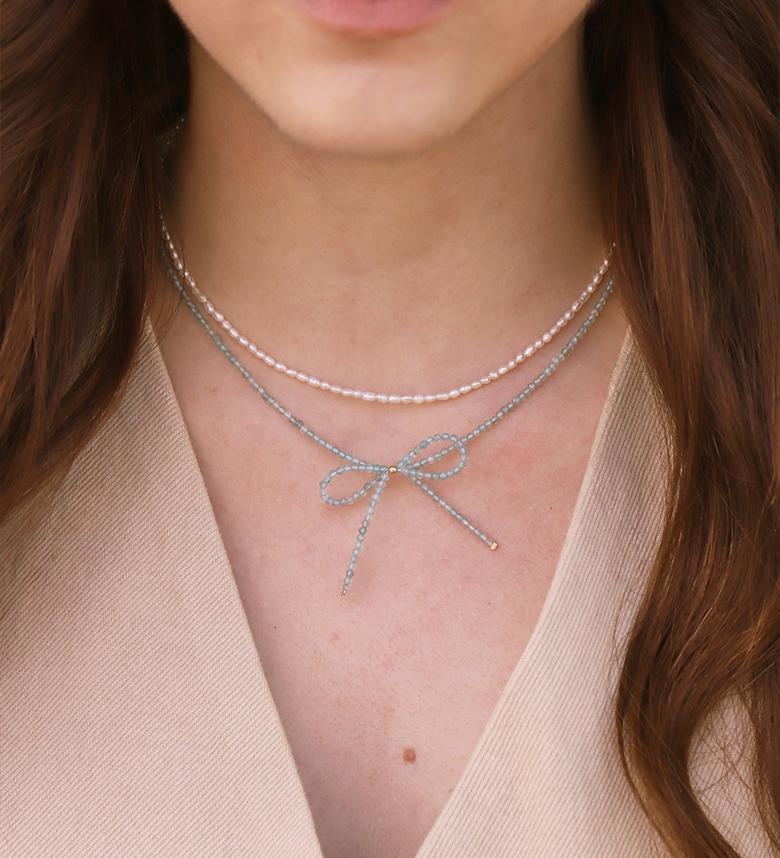 Apatite Bow Necklace 14k Gold Filled, Apatite