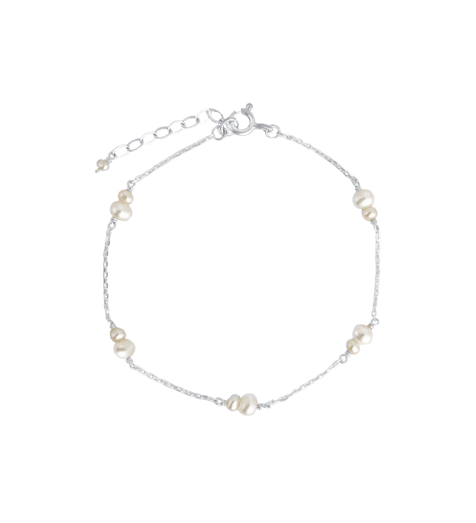 Double Station Pearl Bracelet Sterling Silver, White Pearl
