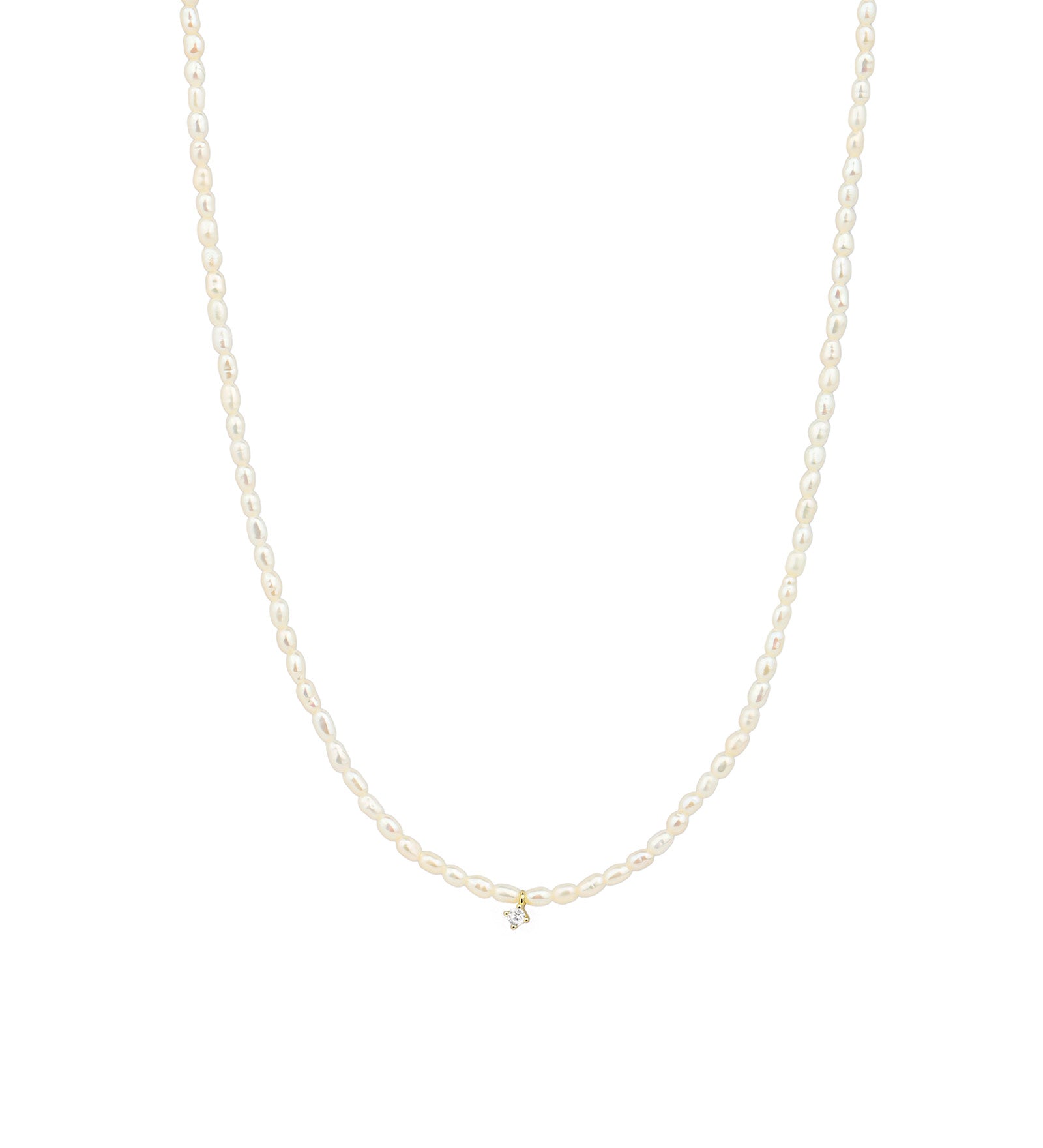 Quiet Icon-Pearl + 1 CZ Drop Necklace-Necklaces-14k Gold Vermeil, White Pearl, Cubic Zirconia-Blue Ruby Jewellery-Vancouver Canada