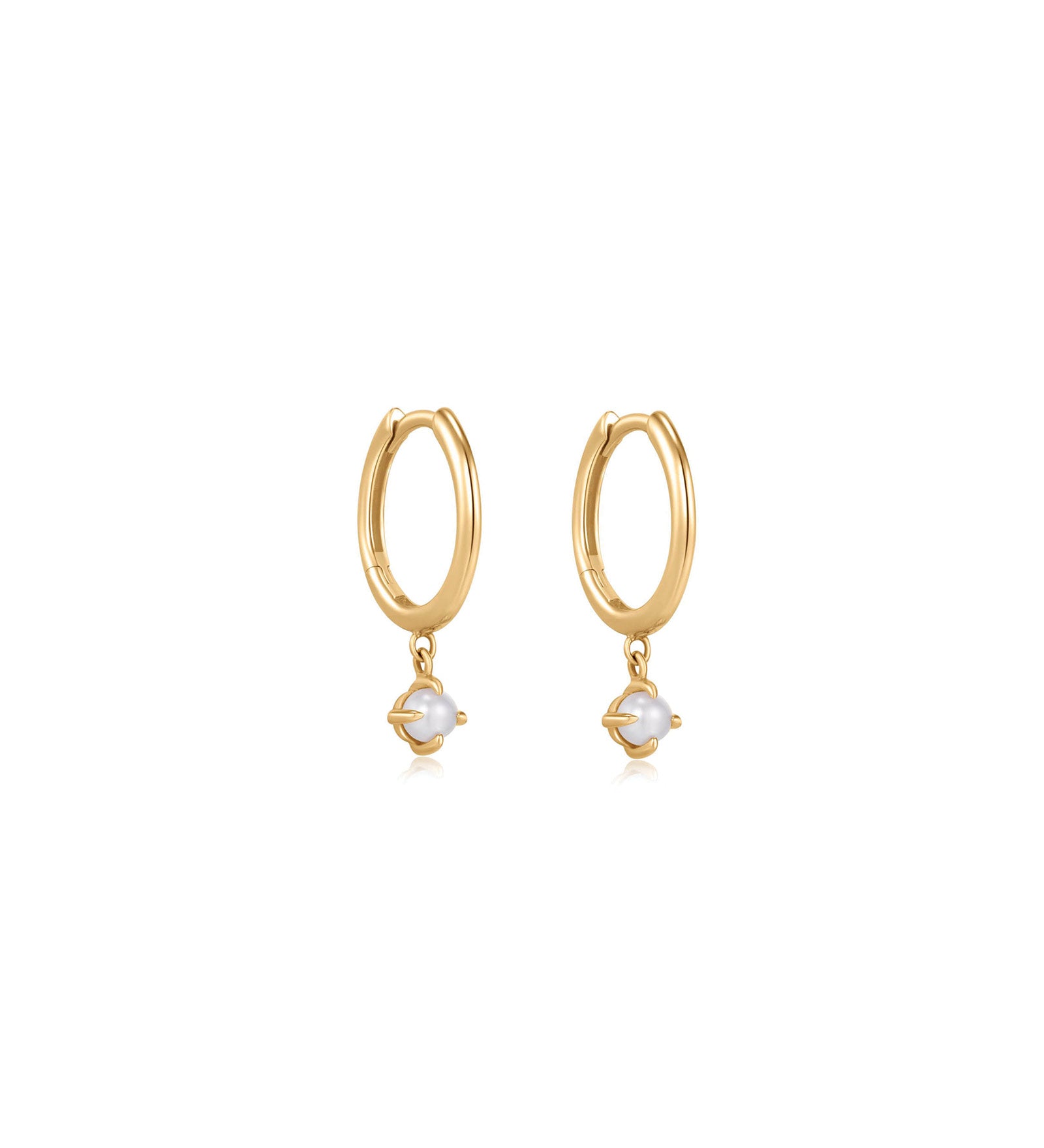 Quiet Icon-Pearl Drop Huggies | 10mm-Earrings-14k Gold Vermeil, White Pearl-Blue Ruby Jewellery-Vancouver Canada
