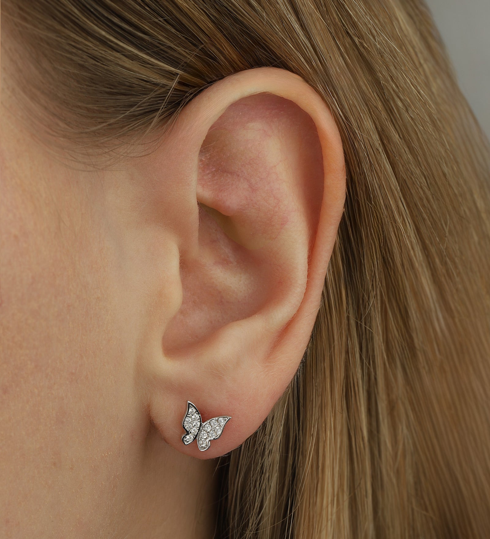 Butterfly Pavé Studs Rhodium Plated Silver, Cubic Zirconia