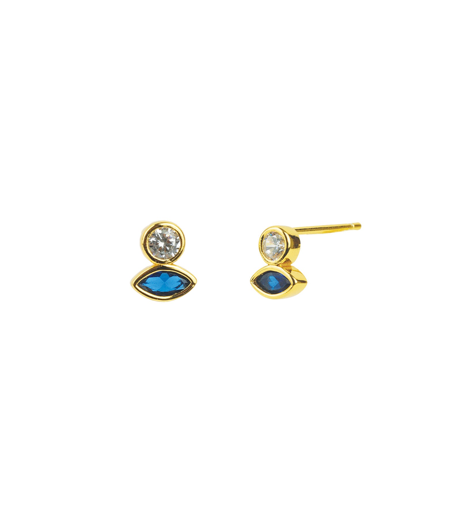 Quiet Icon-Round Marquise CZ Studs-Earrings-14k Gold Vermeil, Cubic Zirconia-Blue Ruby Jewellery-Vancouver Canada