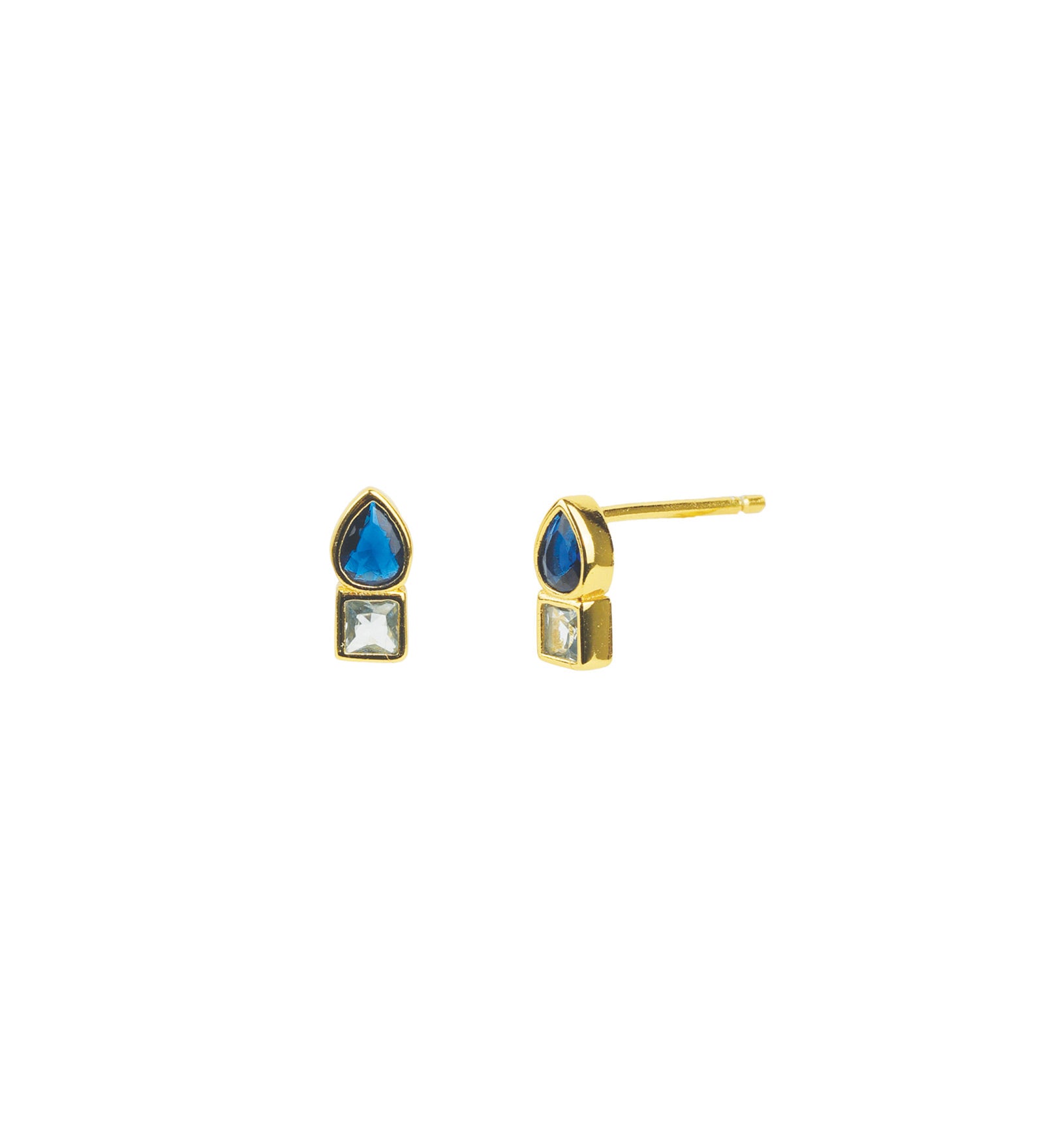 Quiet Icon-Teardrop Square CZ Studs-Earrings-14k Gold Vermeil, Cubic Zirconia-Blue Ruby Jewellery-Vancouver Canada