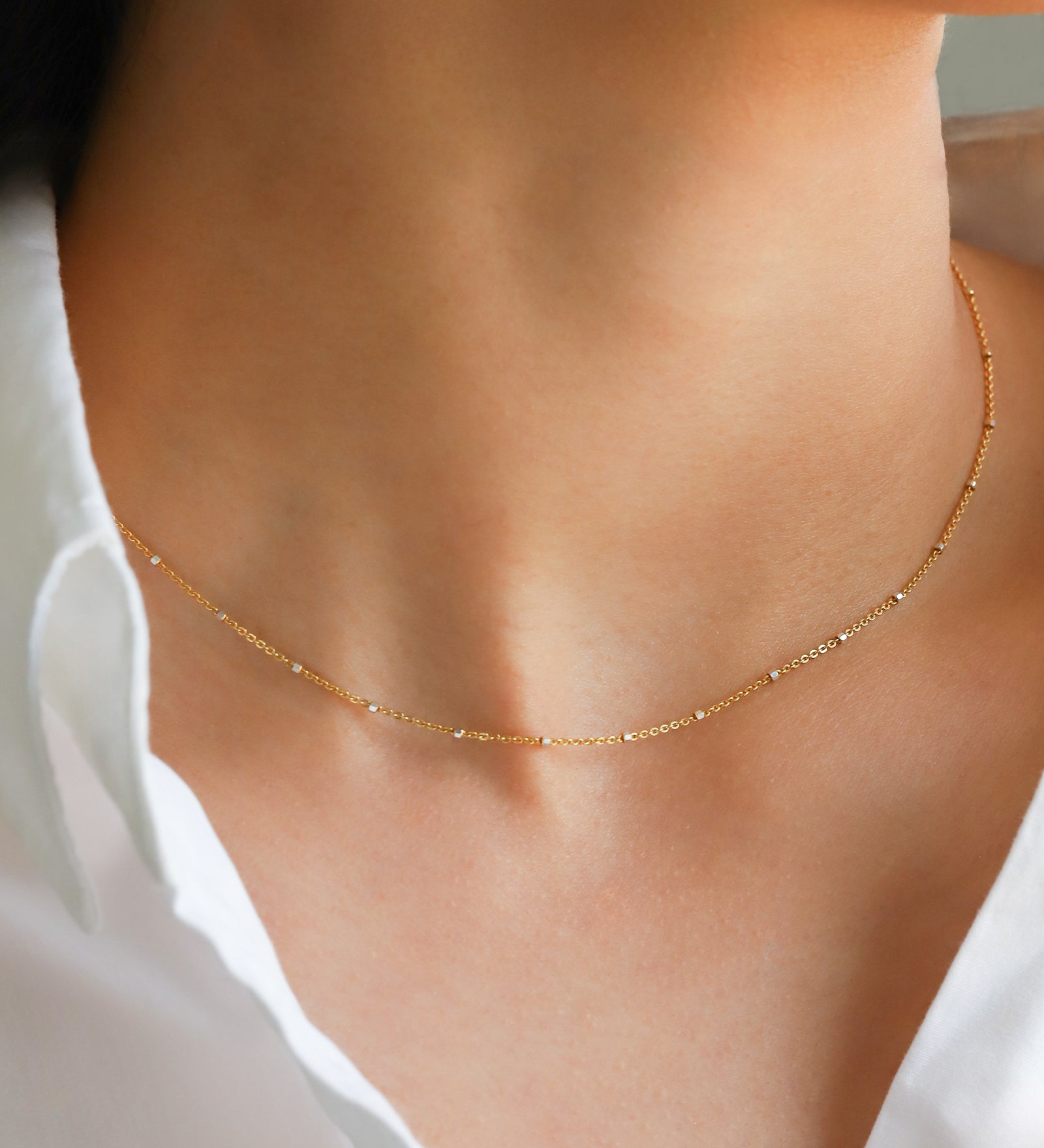 Quiet Icon-Two Tone Station Square Bead Chain Necklace-Necklaces-Blue Ruby Jewellery-Vancouver Canada