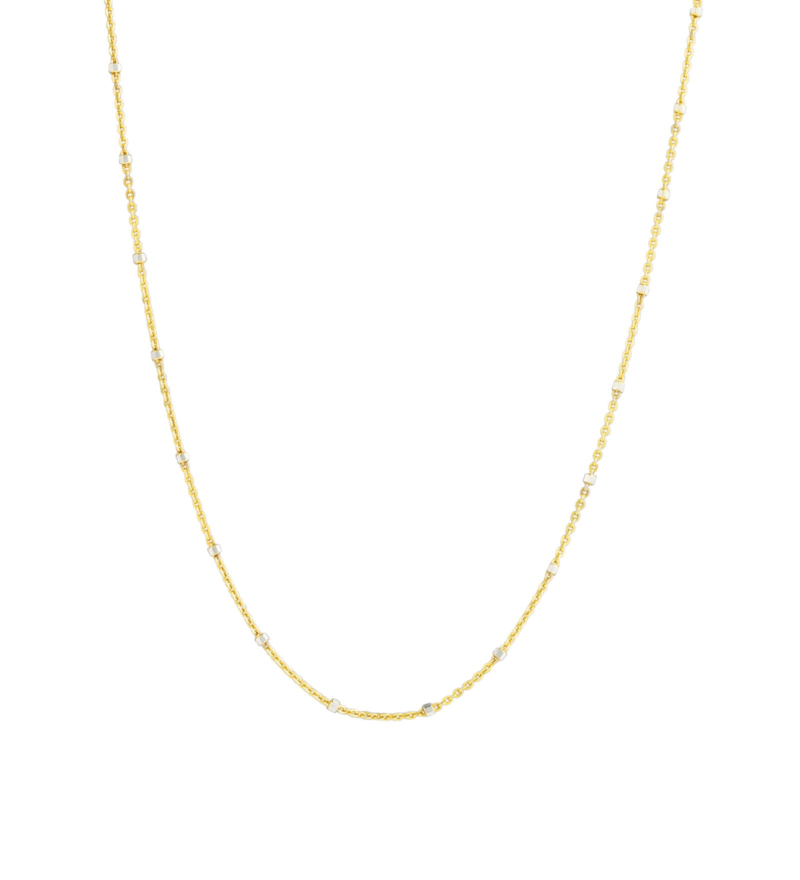 Quiet Icon-Two Tone Station Square Bead Chain Necklace-Necklaces-14k Gold Vermeil, Rhodium Plated Sterling Silver-Blue Ruby Jewellery-Vancouver Canada