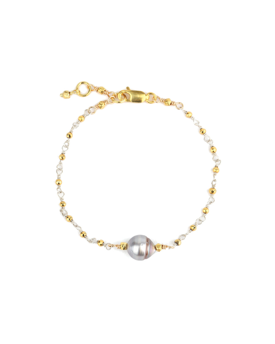 Beaded Chain Tahitian Pearl Bracelet 22k Gold Vermeil, Sterling Silver