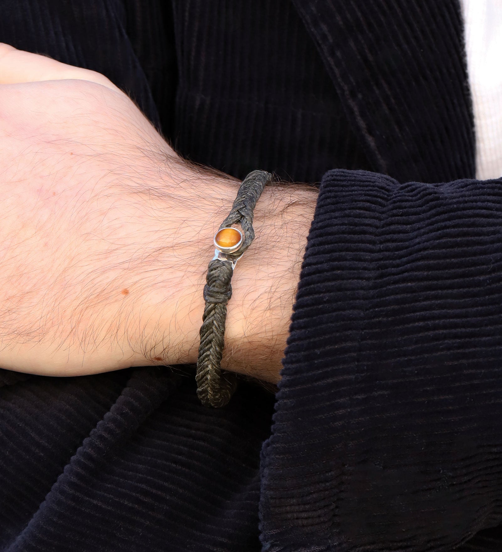 Tiger Eye Button Bracelet Sterling Silver, Tiger Eye