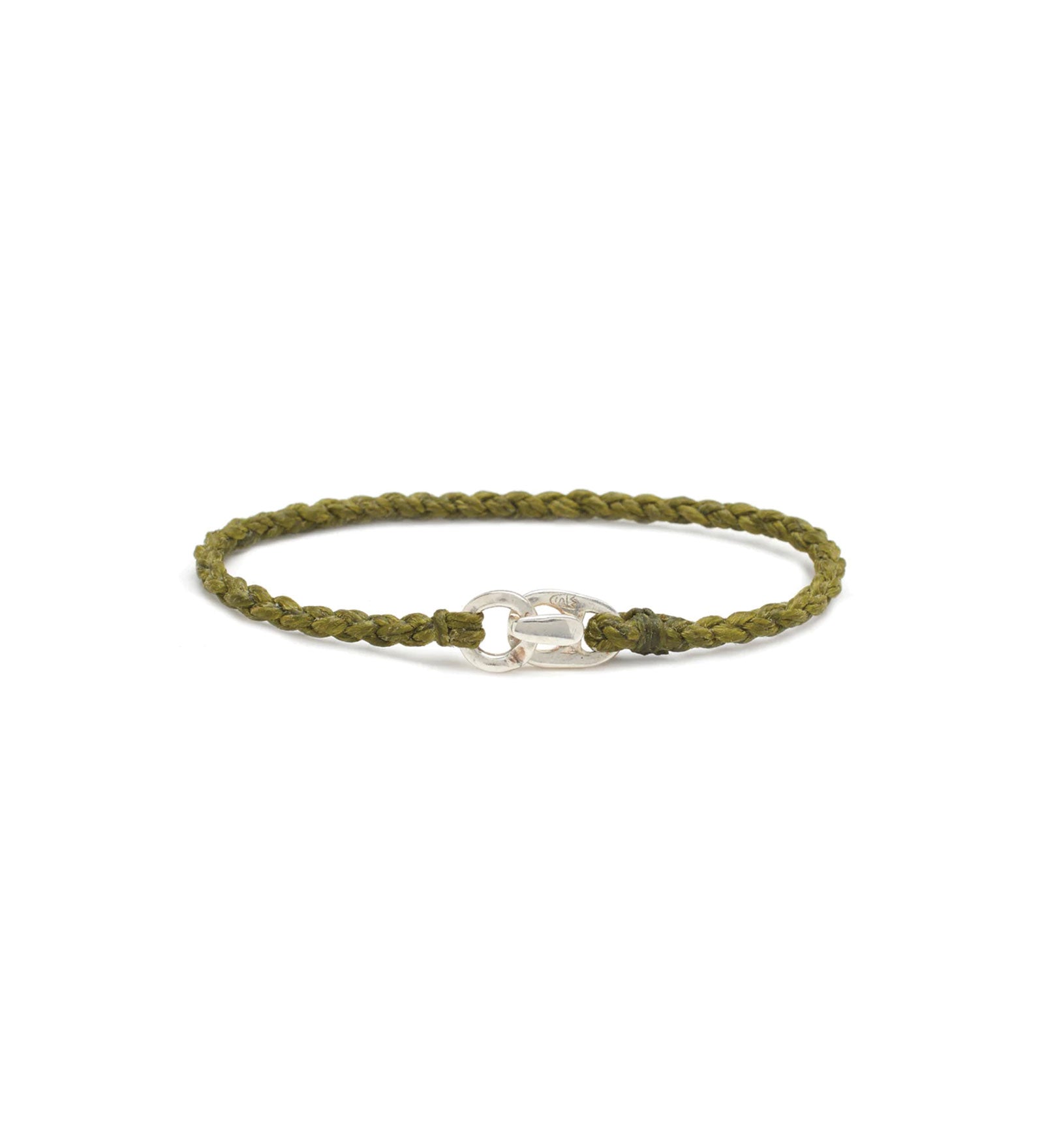 Single Wrap Bracelet Sterling Silver, Olive Waxed Nylon