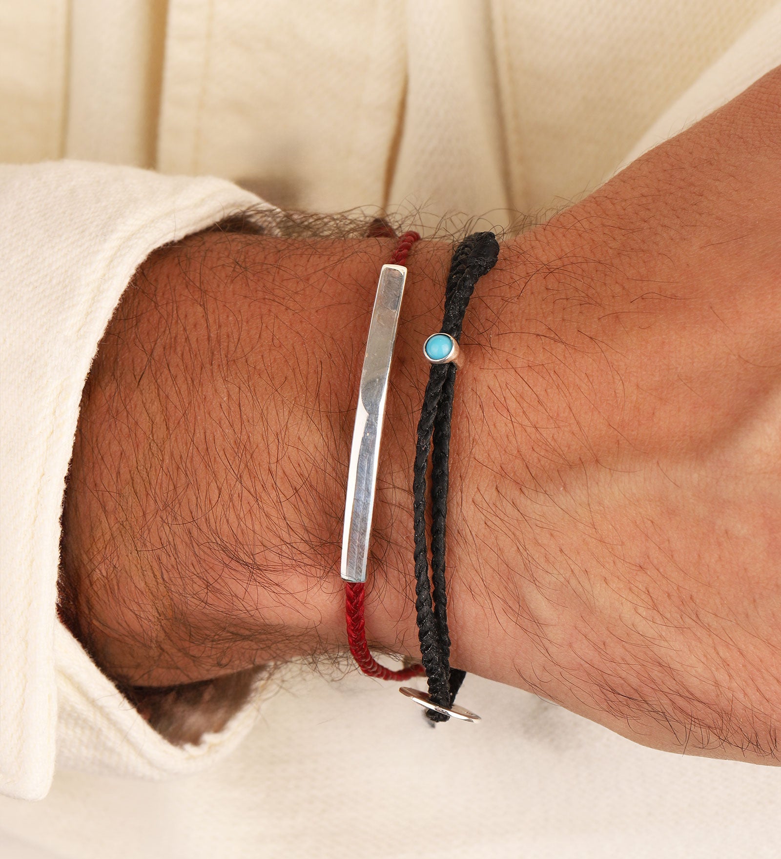 ID Signature Bracelet Sterling Silver, Red Waxed Nylon