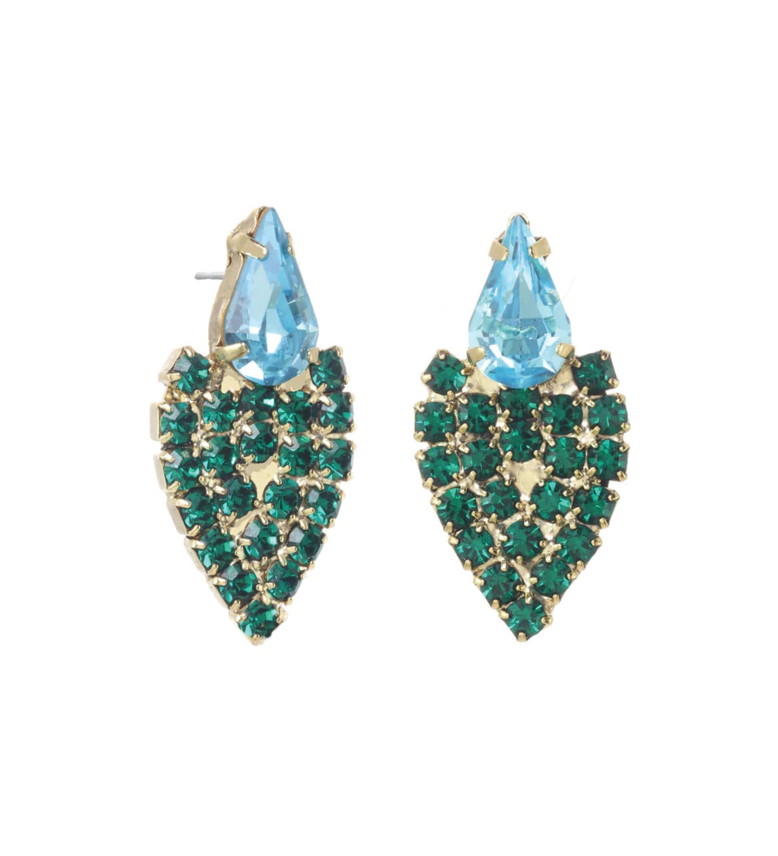 Fae Earrings Gold Plated, Emerald Crystal