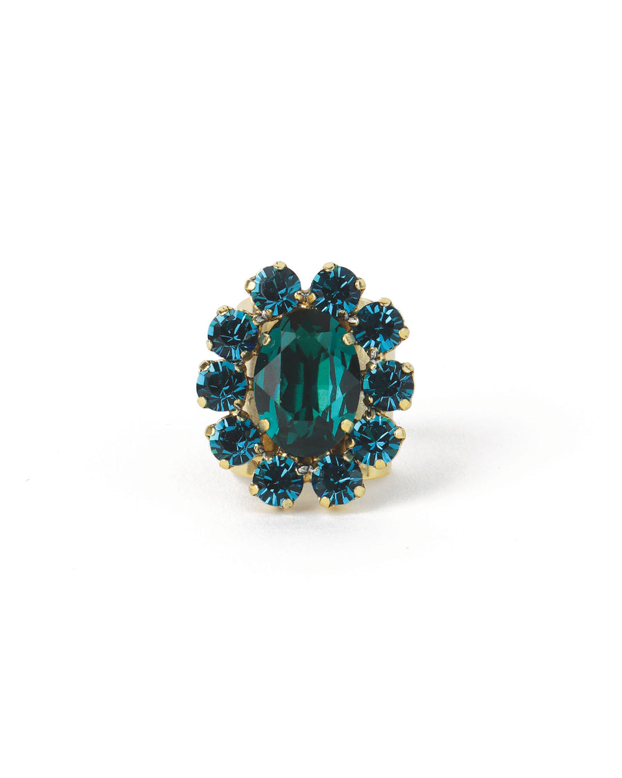TOVA-Edith Oval Ring-Rings-Gold Plated, Emerald Indicolite Mix Crystal-Blue Ruby Jewellery-Vancouver Canada