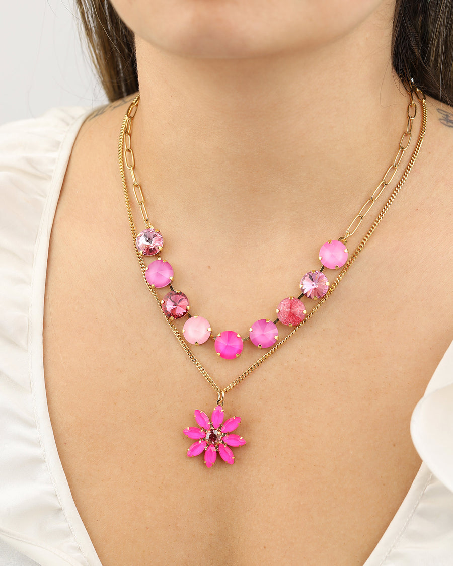 TOVA-Mini Molly Necklace-Necklaces-Gold Plated, Electric Pink Crystal-Blue Ruby Jewellery-Vancouver Canada