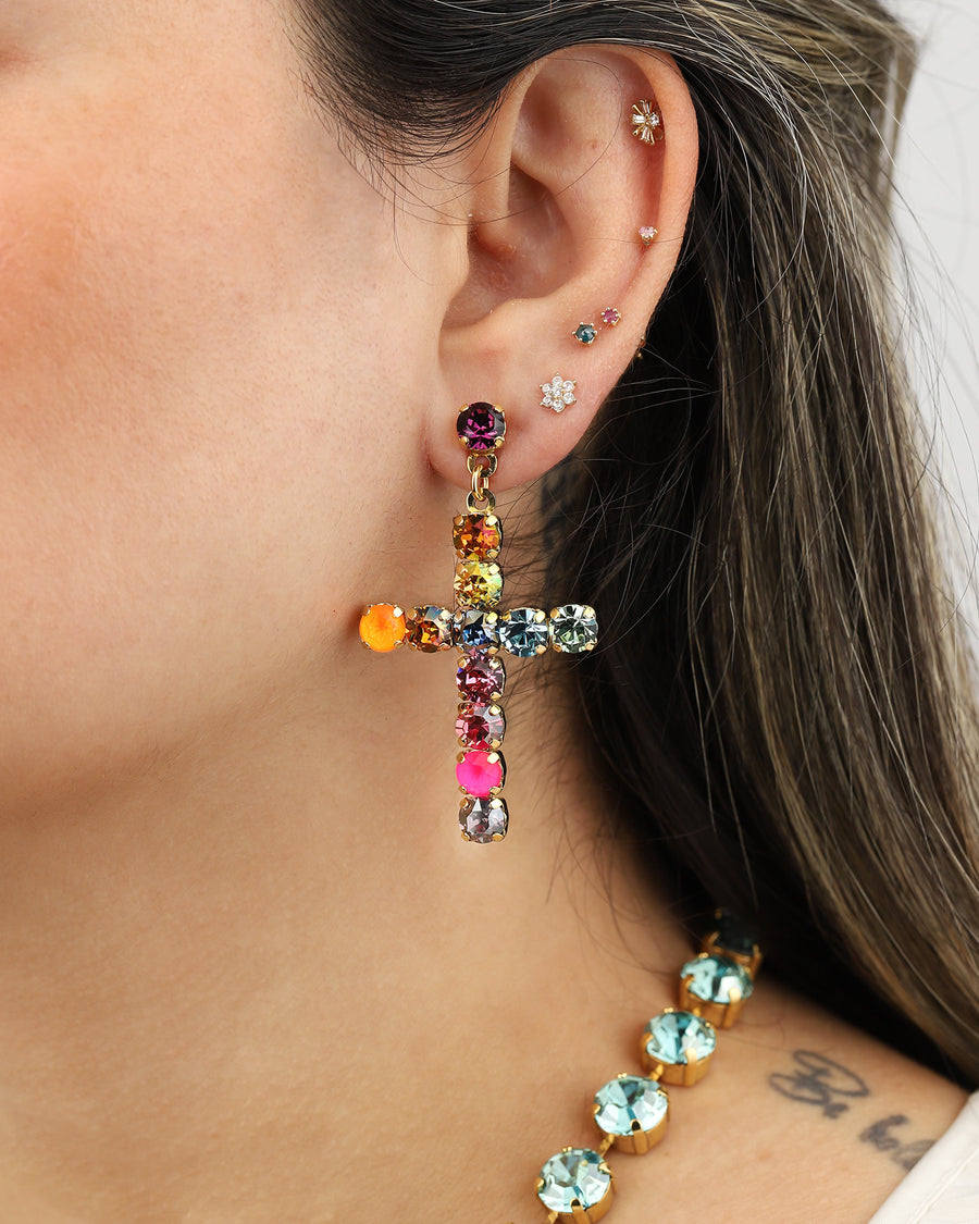 TOVA-Mini Donatella Studs-Earrings-Gold Plated, Watermelon Crystal-Blue Ruby Jewellery-Vancouver Canada