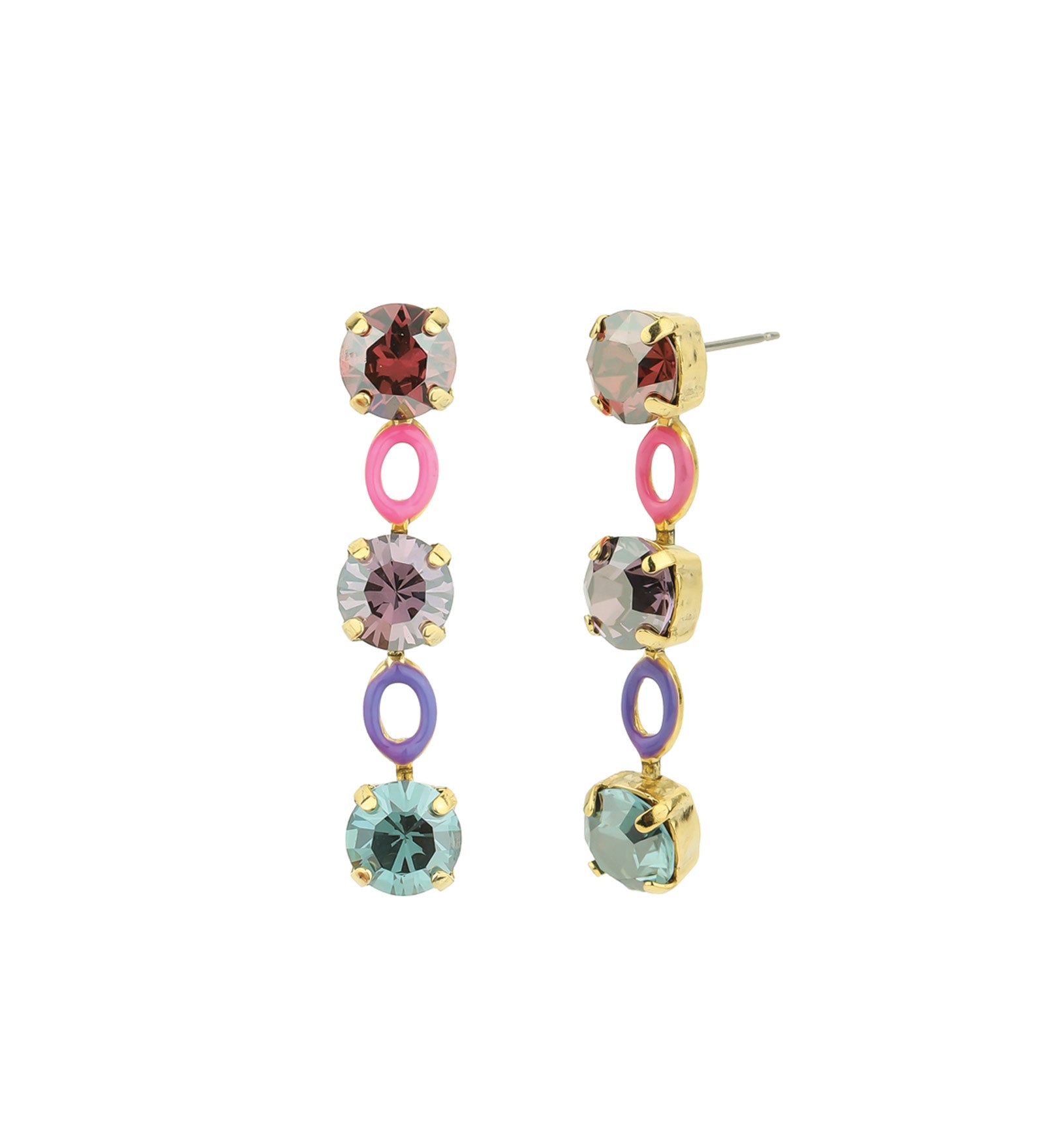 TOVA-Farah 2 Earrings-Earrings-Gold Plated, Pink Purple Mix Crystal-Blue Ruby Jewellery-Vancouver Canada