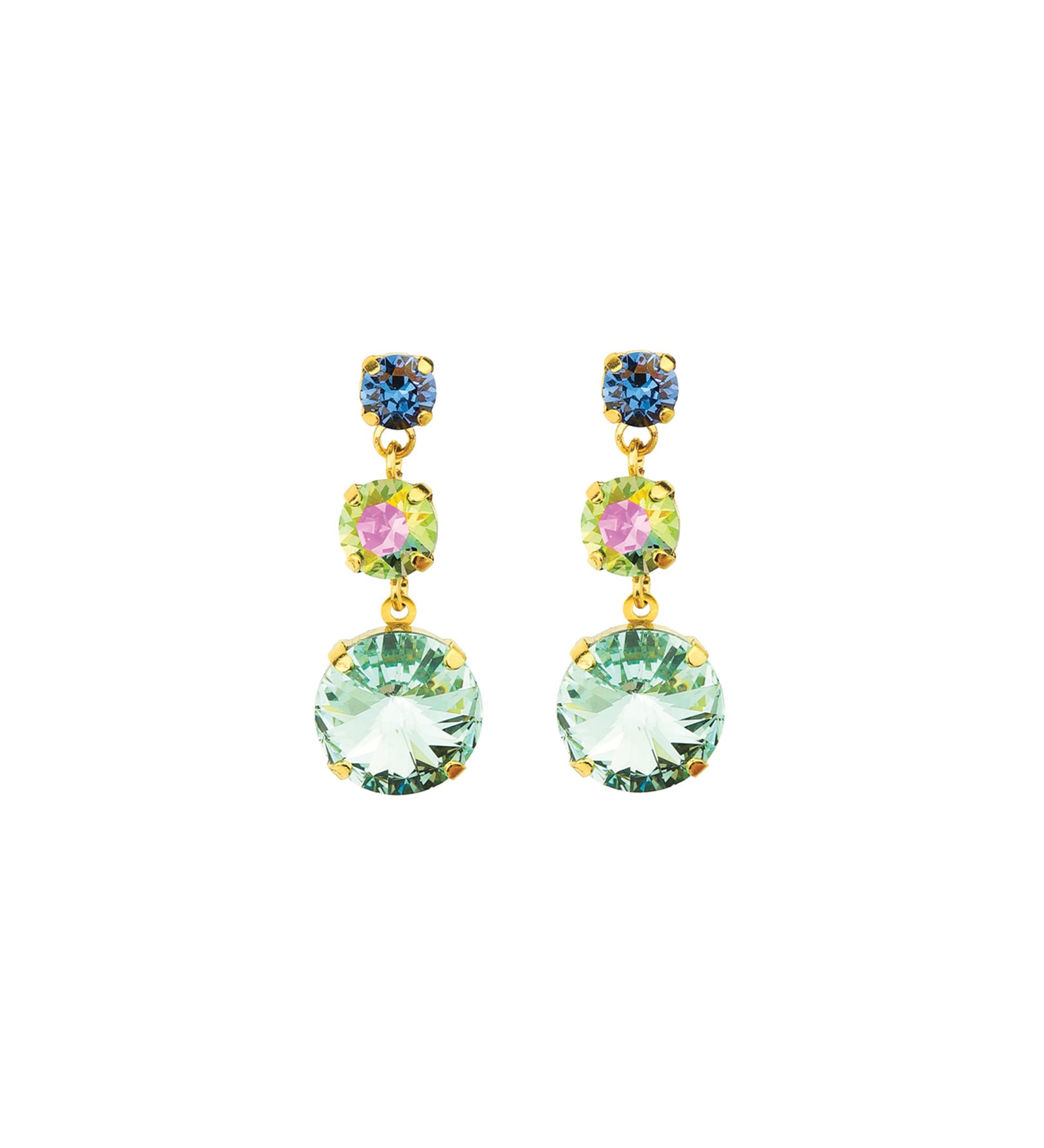 TOVA-Torin Earrings-Earrings-14k Gold Plated, Watermelon Crystal-Blue Ruby Jewellery-Vancouver Canada