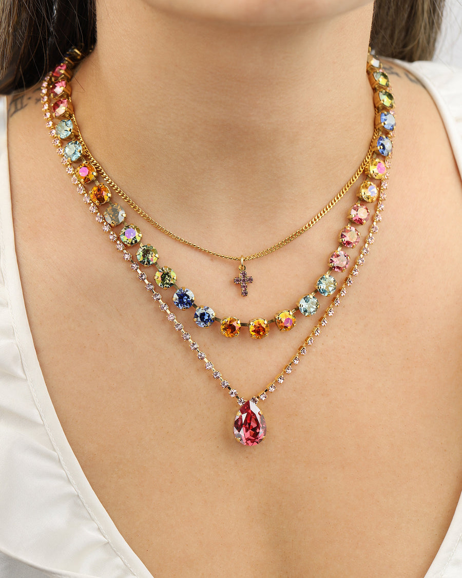 TOVA-Oakland Necklace-Necklaces-Gold Plated, Watermelon Ombre Crystal-Blue Ruby Jewellery-Vancouver Canada