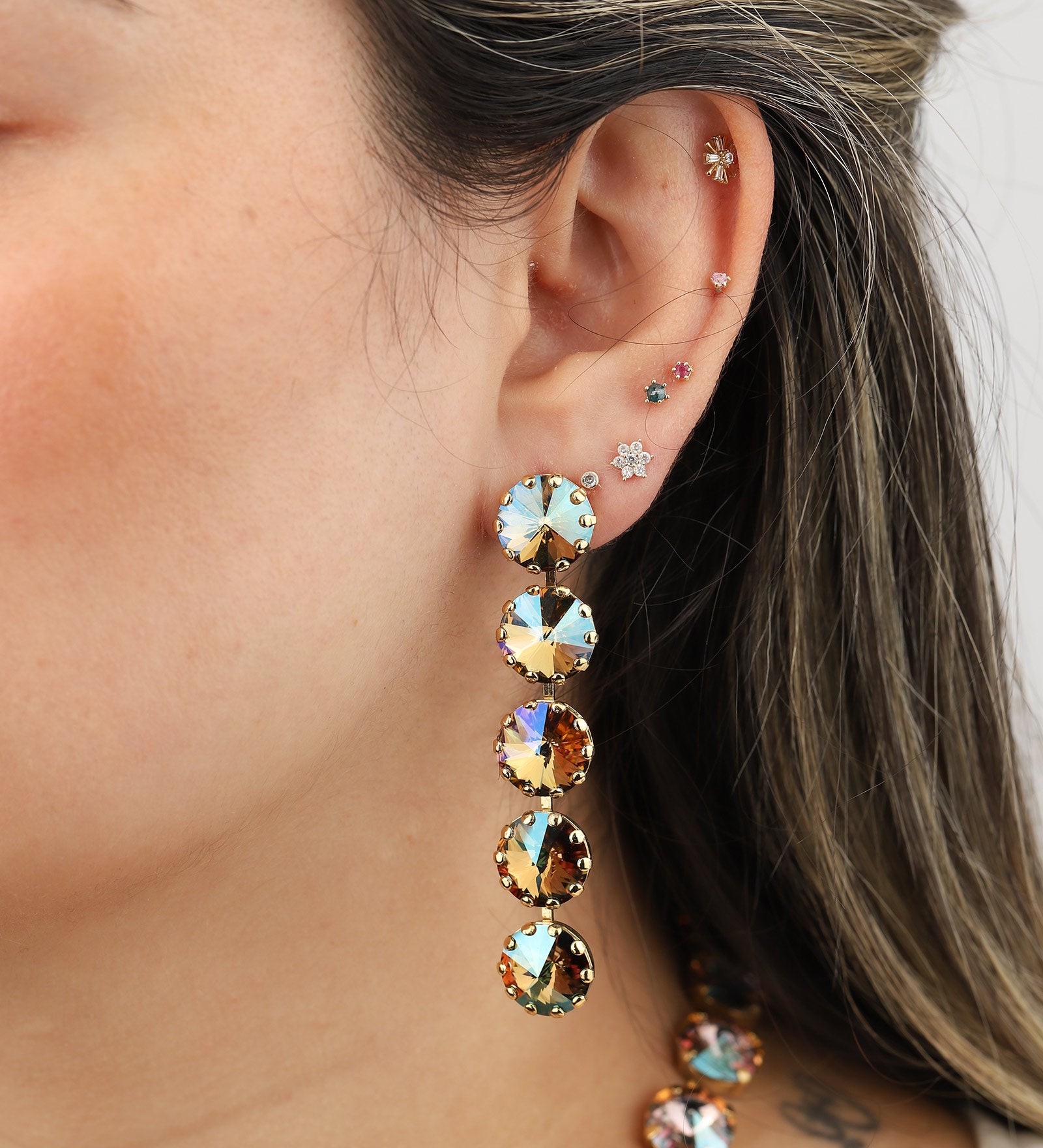 TOVA-Lilibet Single Studs-Earrings-Gold Plated, Verde Crystal-Blue Ruby Jewellery-Vancouver Canada