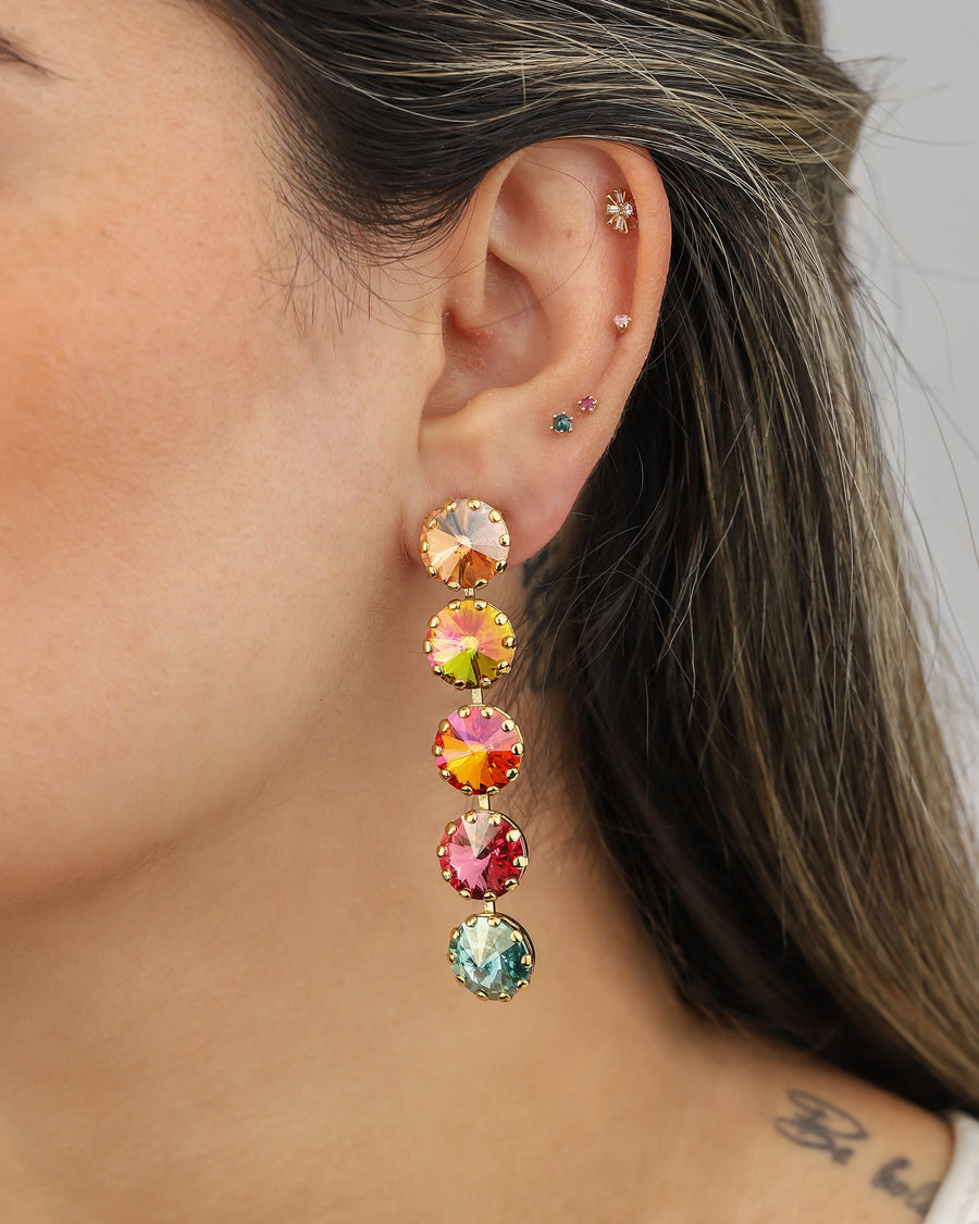TOVA-Lilibet Single Studs-Earrings-Gold Plated, Watermelon Crystal-Blue Ruby Jewellery-Vancouver Canada