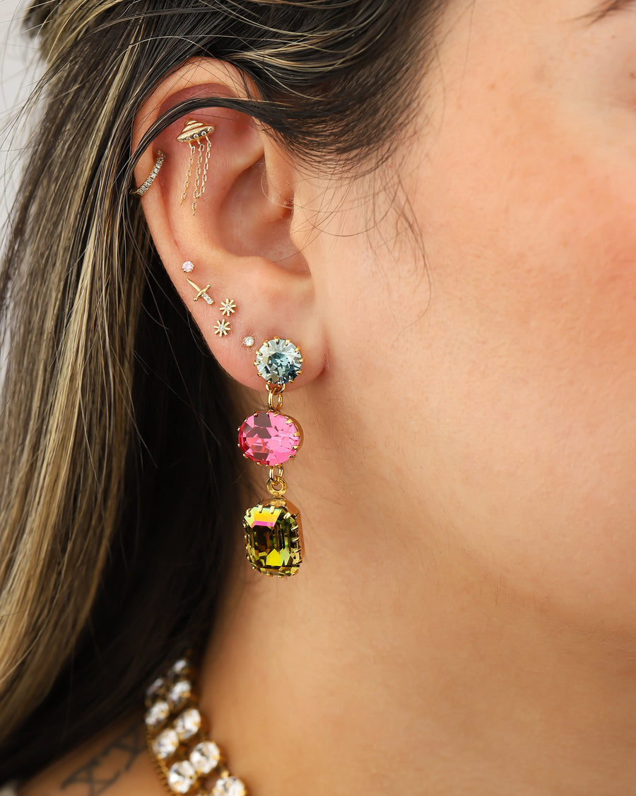 TOVA-Zayna Earrings-Earrings-Gold Plated, Warermelon Crystal-Blue Ruby Jewellery-Vancouver Canada