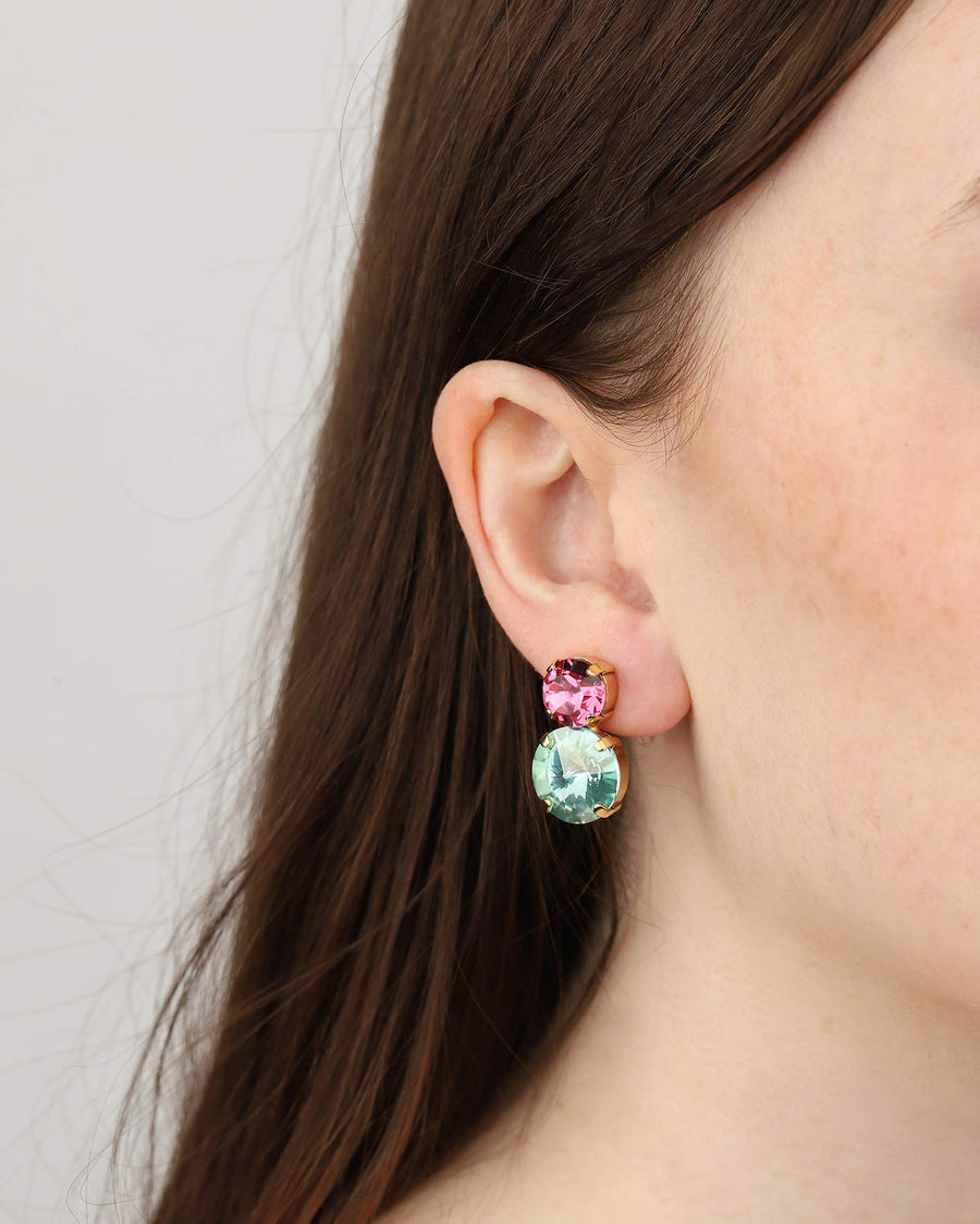 TOVA-Maegan Studs-Earrings-Gold Plated, Pink Aqua Champagne Crystal-Blue Ruby Jewellery-Vancouver Canada