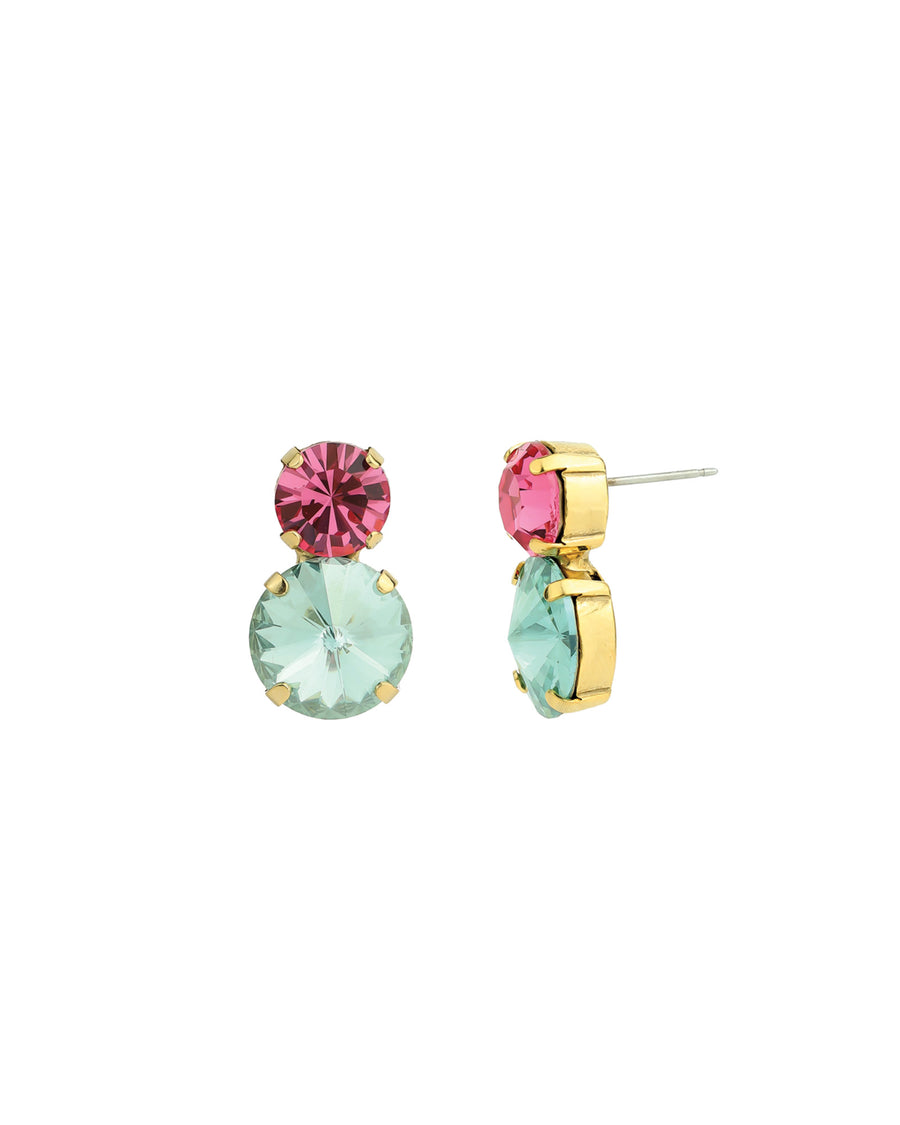 TOVA-Maegan Studs-Earrings-Gold Plated, Pink Aqua Champagne Crystal-Blue Ruby Jewellery-Vancouver Canada