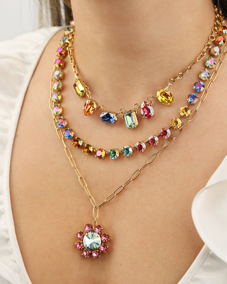 TOVA-Twiggy Necklace-Necklaces-Gold Plated, Pink Aqua Crystal-Blue Ruby Jewellery-Vancouver Canada