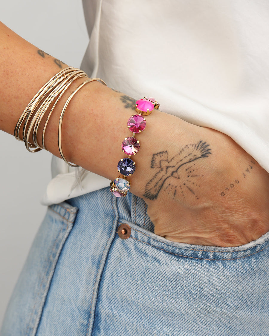 TOVA-Croatia Bracelet-Bracelets-Gold Plated, Pink Mix Crystal-Blue Ruby Jewellery-Vancouver Canada