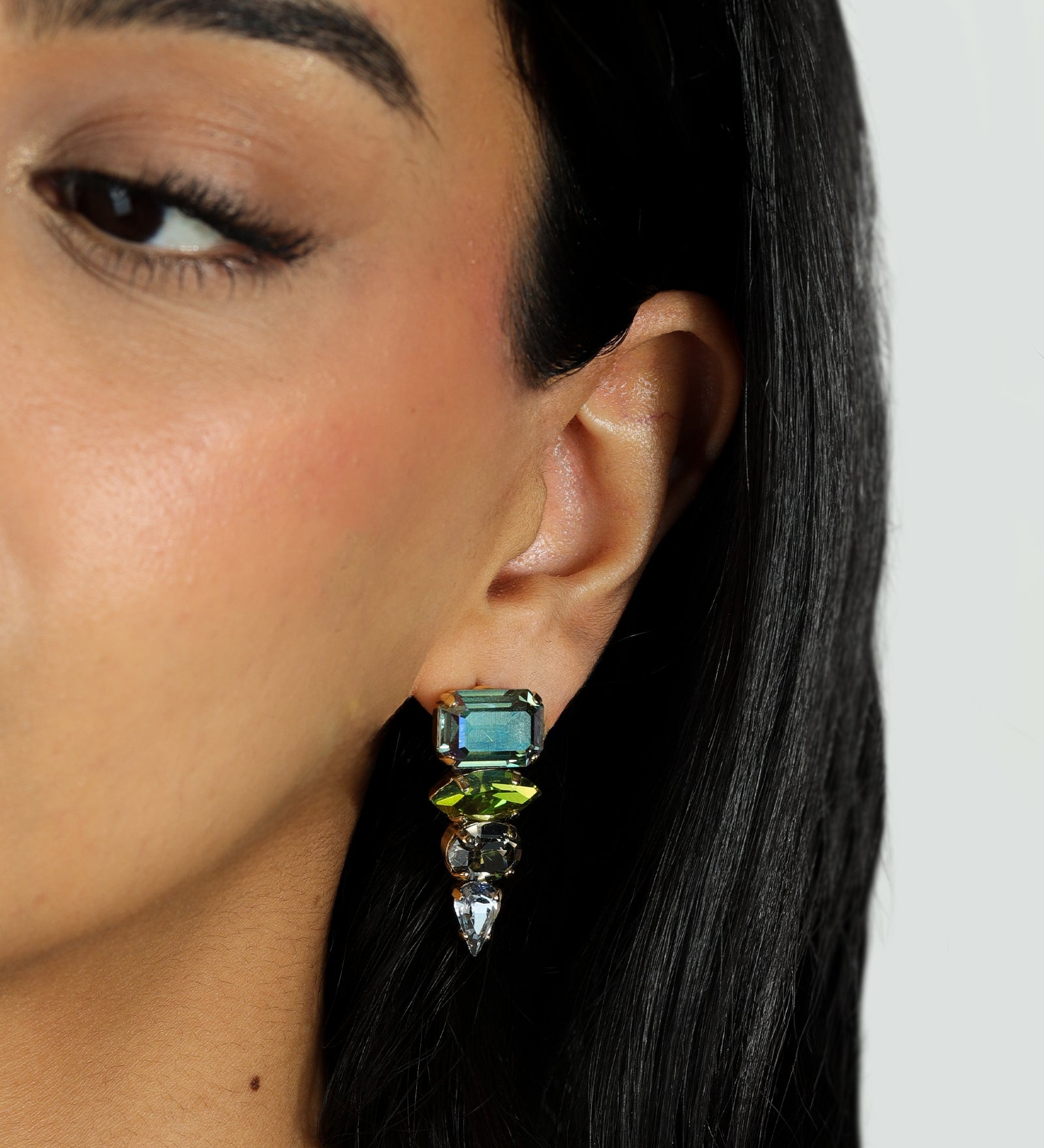 TOVA-Mary Beth Earrings-Earrings-14k Gold Plated, Green Mixed Crystal-Blue Ruby Jewellery-Vancouver Canada