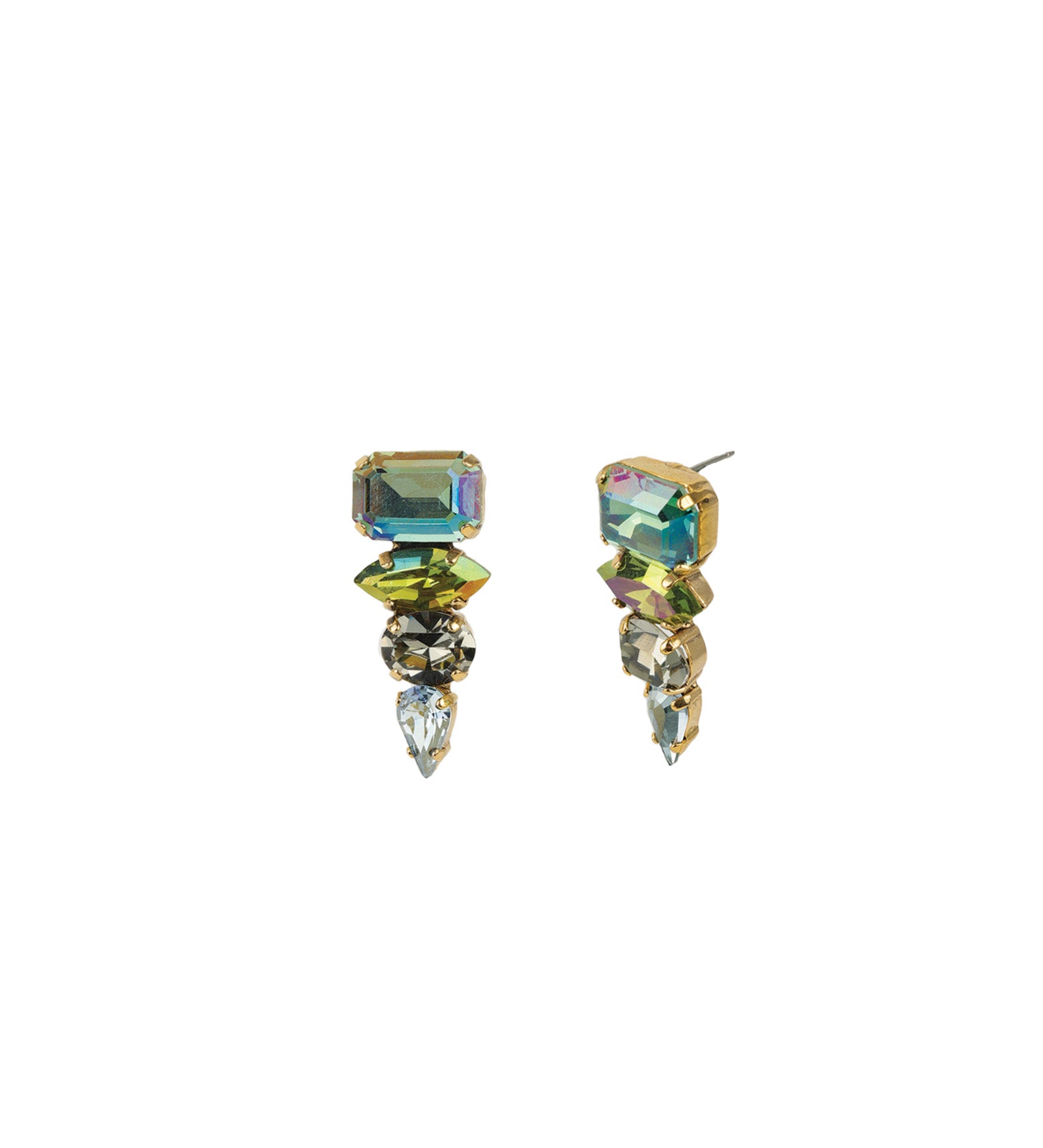 Mary Beth Earrings 14k Gold Plated, Green Mixed Crystal