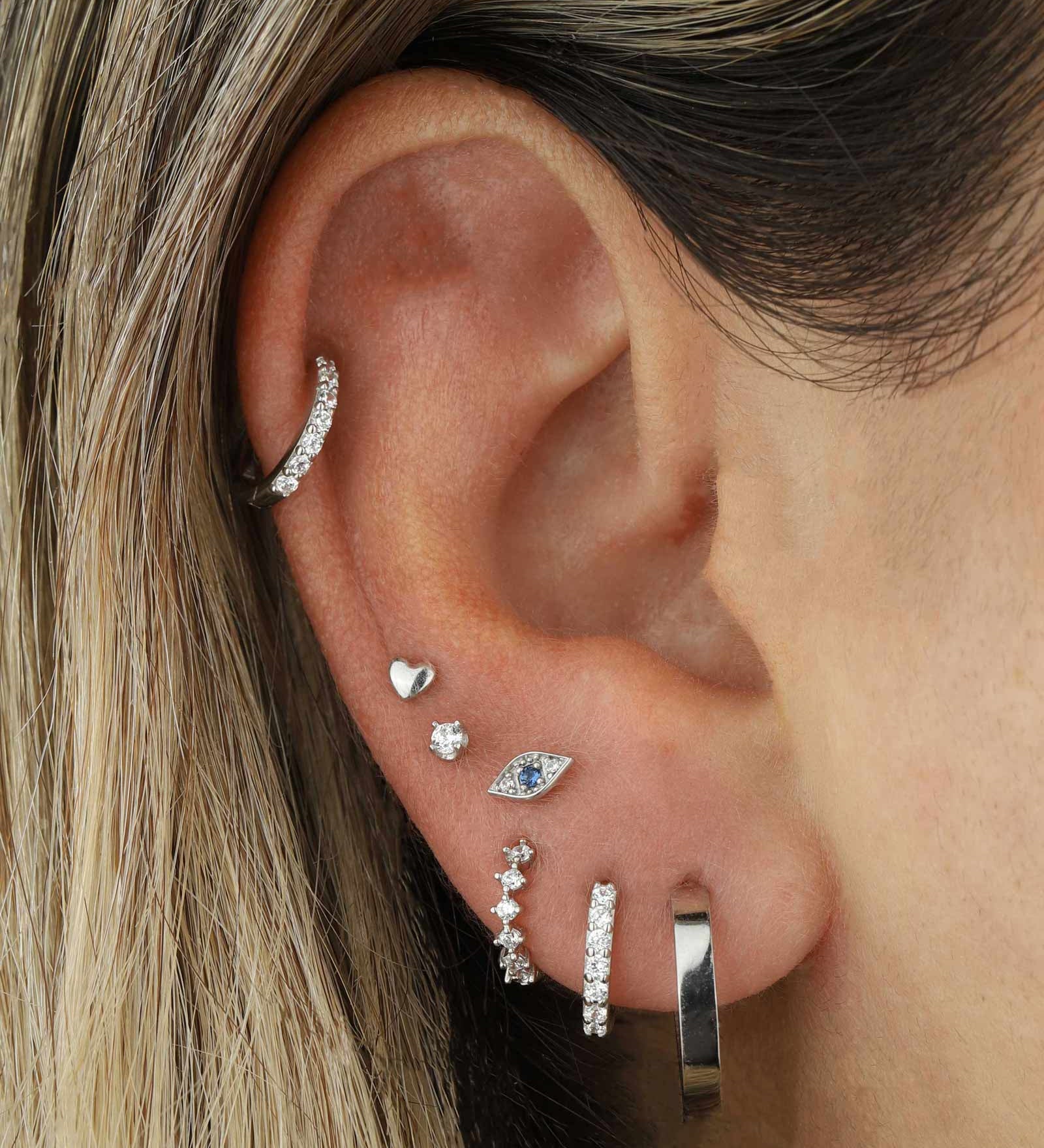 Valley of the Fine-Pavé Huggie I 11mm-Earrings-10k White Gold, Cubic Zirconia-Blue Ruby Jewellery-Vancouver Canada