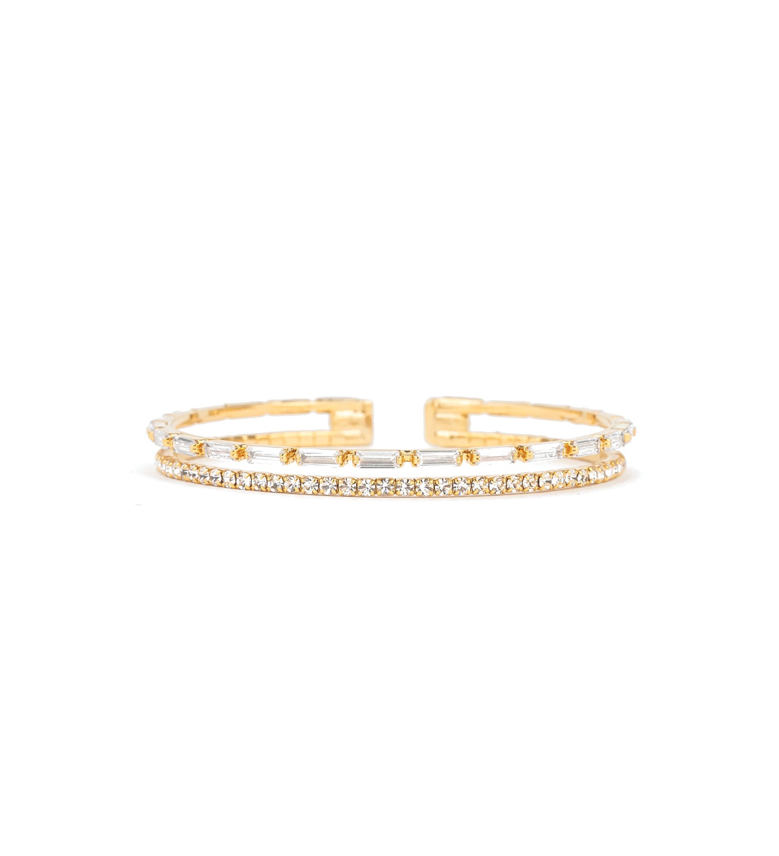 2 Row Crystal & CZ Baguette Cuff Gold Tone, White Crystal